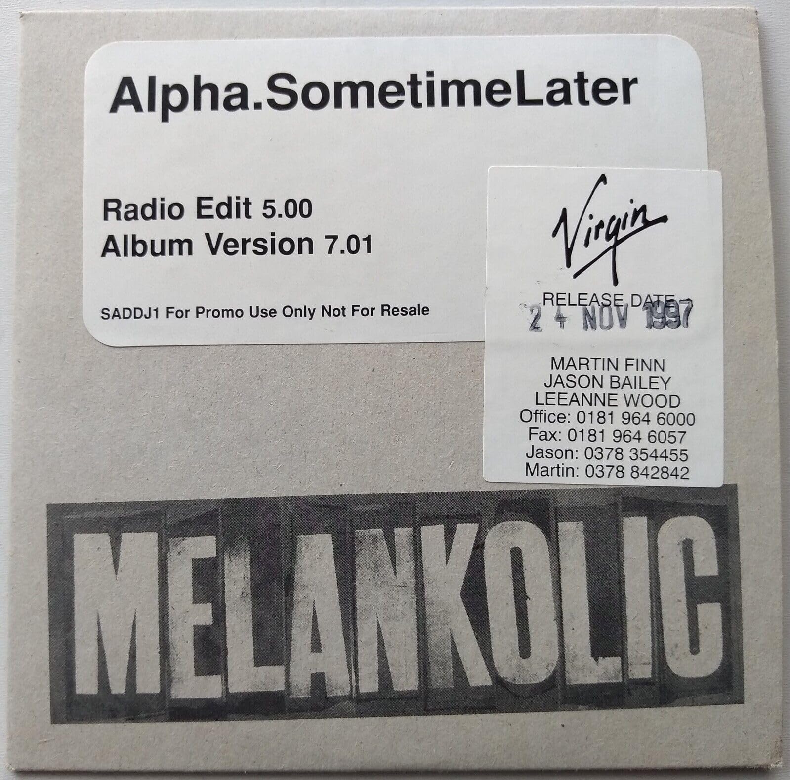 Alpha - Sometime Later CD single promo