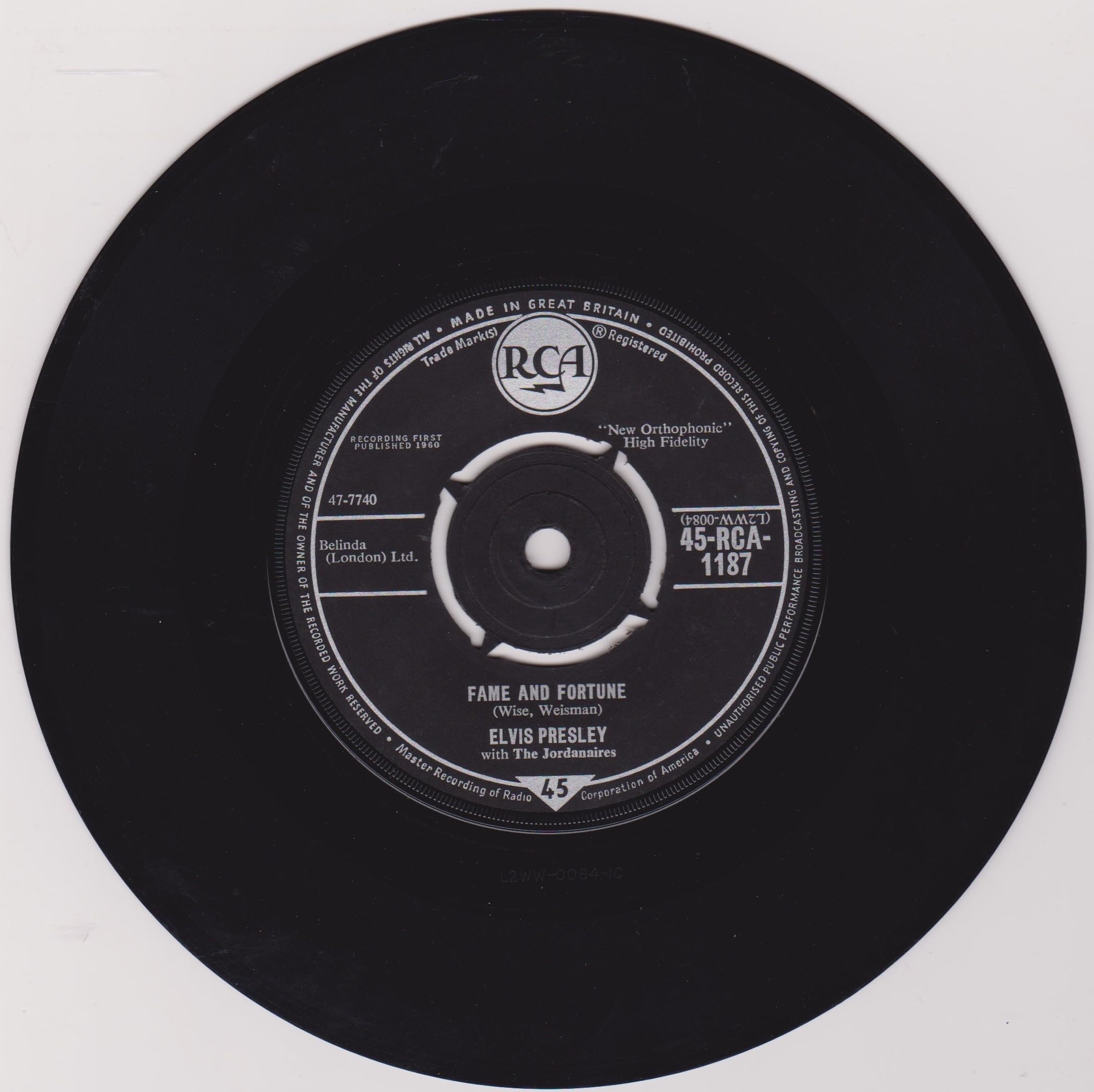 Elvis Presley With The Jordanaires ‎– Stuck On You (RCA 1960) 7" vinyl single VG/VG
