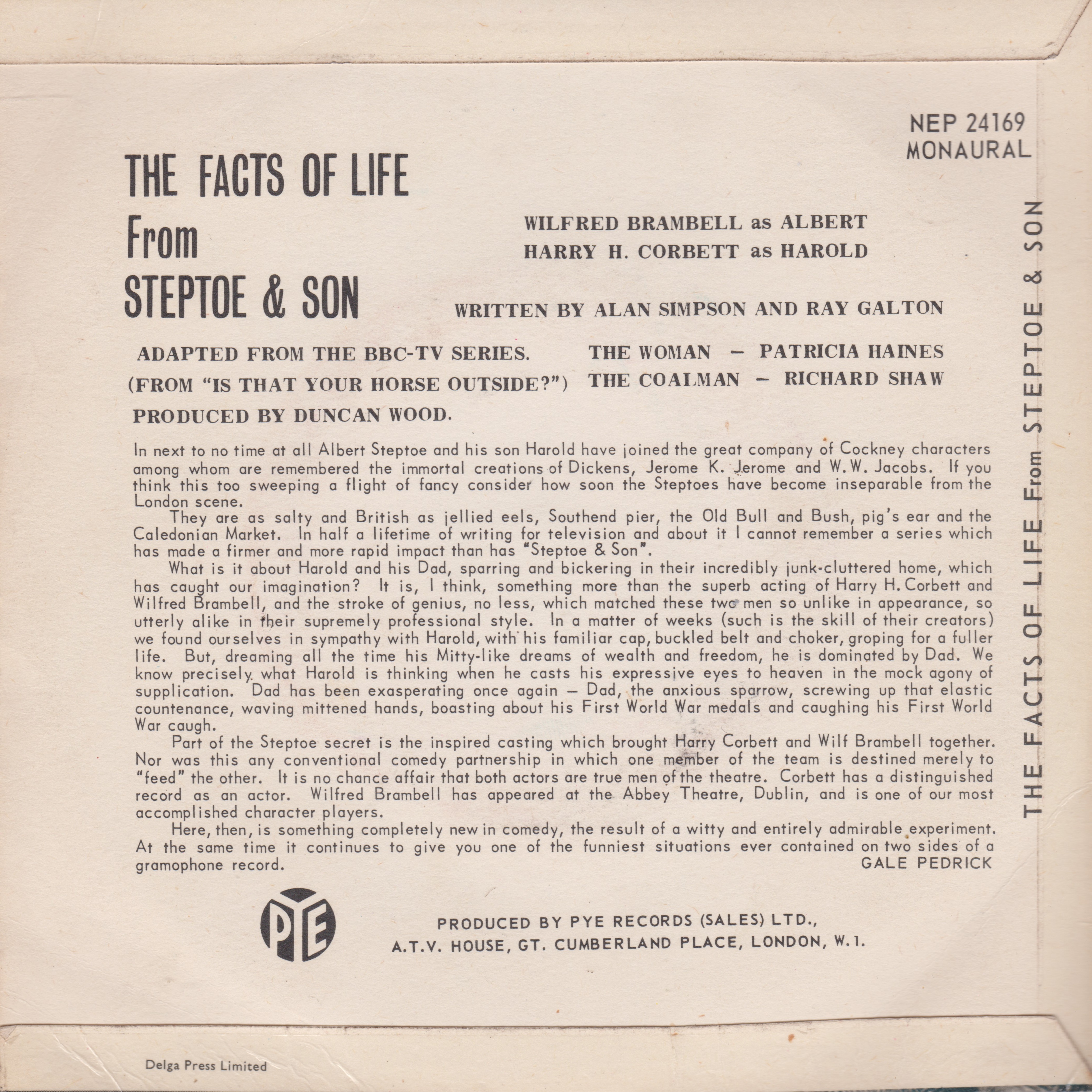 Wilfrid Brambell Harry Corbett - The Facts Of Life From Steptoe & Son 7" P/S EP VG/VG