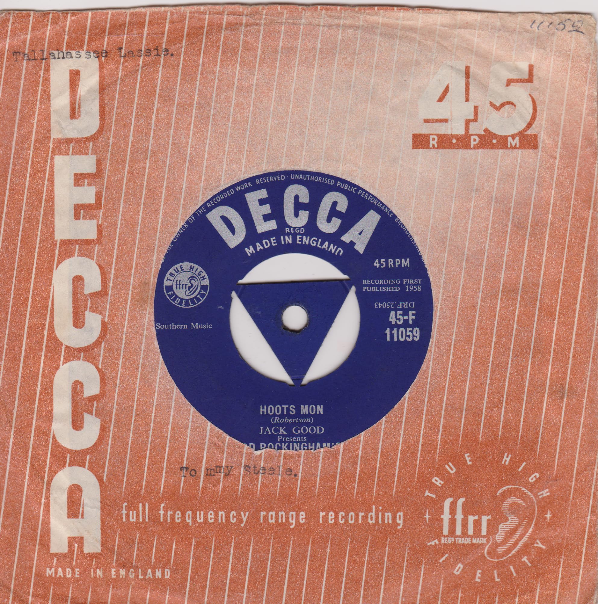 Lord Rockingham's XI - Hoots Mon (Decca 1958) 7" vinyl single VG/VG