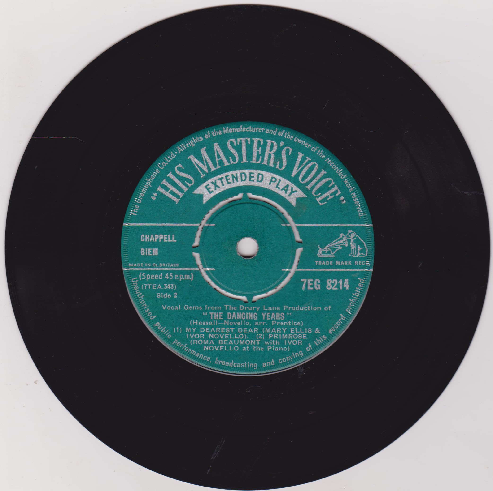 Various ‎– Vocal Gems From The Drury Lane Production Of 'The Dancing Years' 7" vinyl EP VG/VG