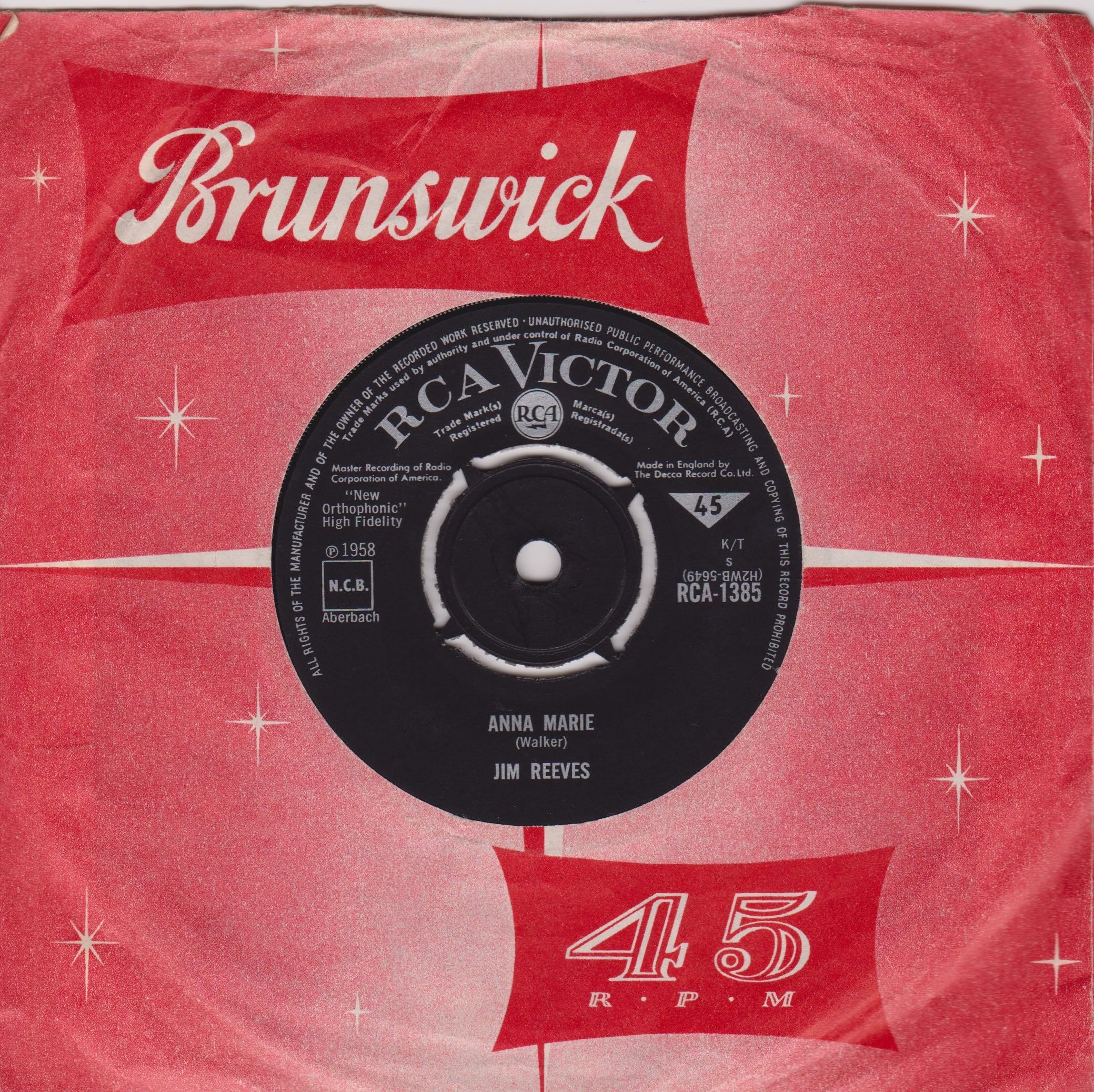 Jim Reeves - I Love You Because (RCA Victor) 7" vinyl single VG/-
