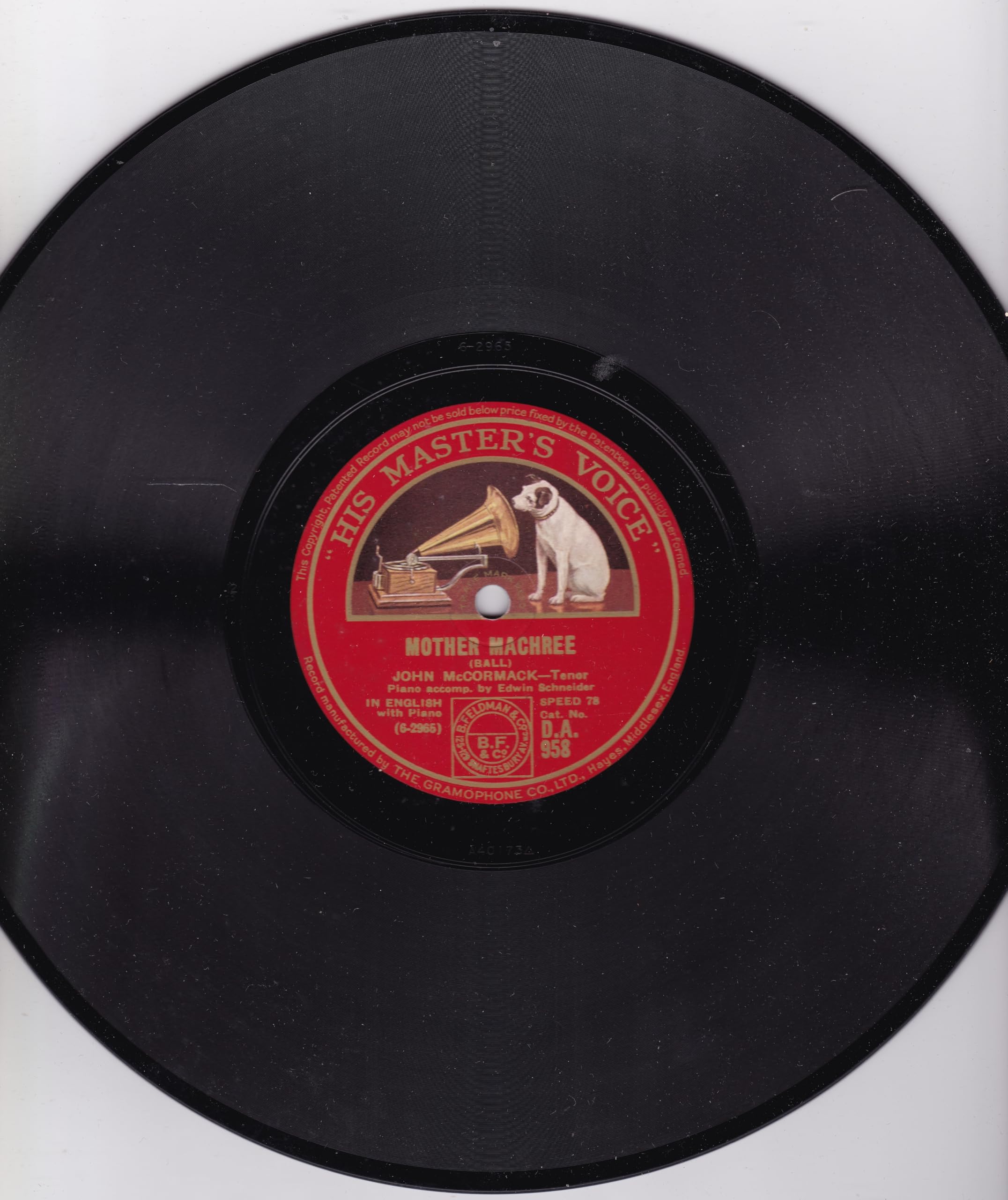 John McCormack ‎– Mother Machree (HMV) 10" 78RPM shellac single VG/-