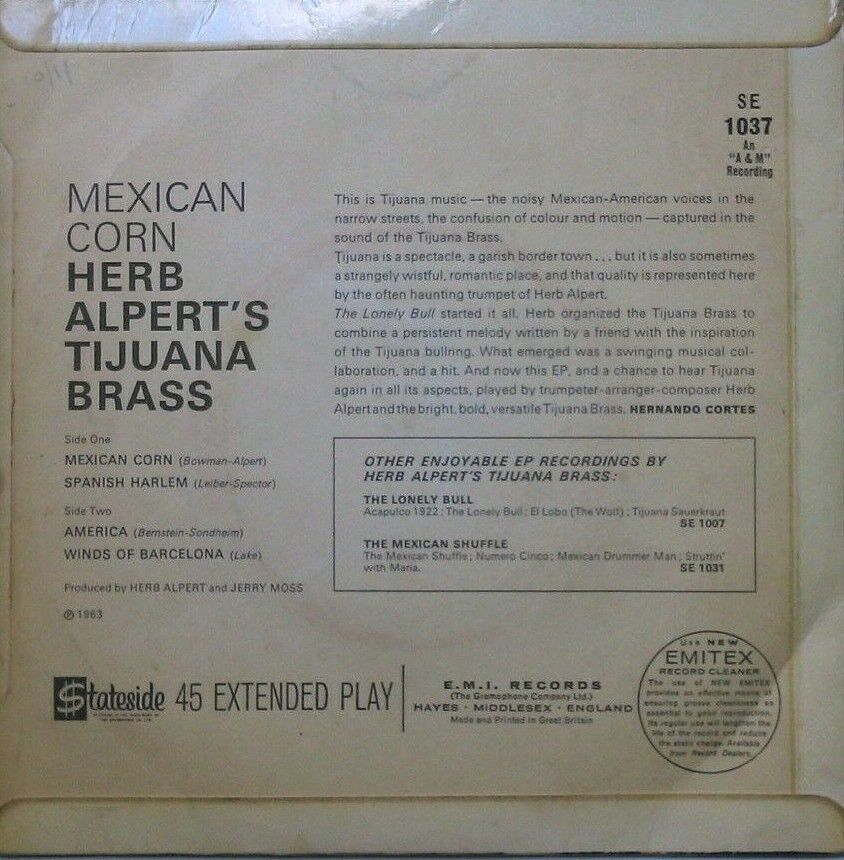  Herb Alpert's Tijuana Brass - Mexican Corn (1964) 7" vinyl P/S EP VG/VG