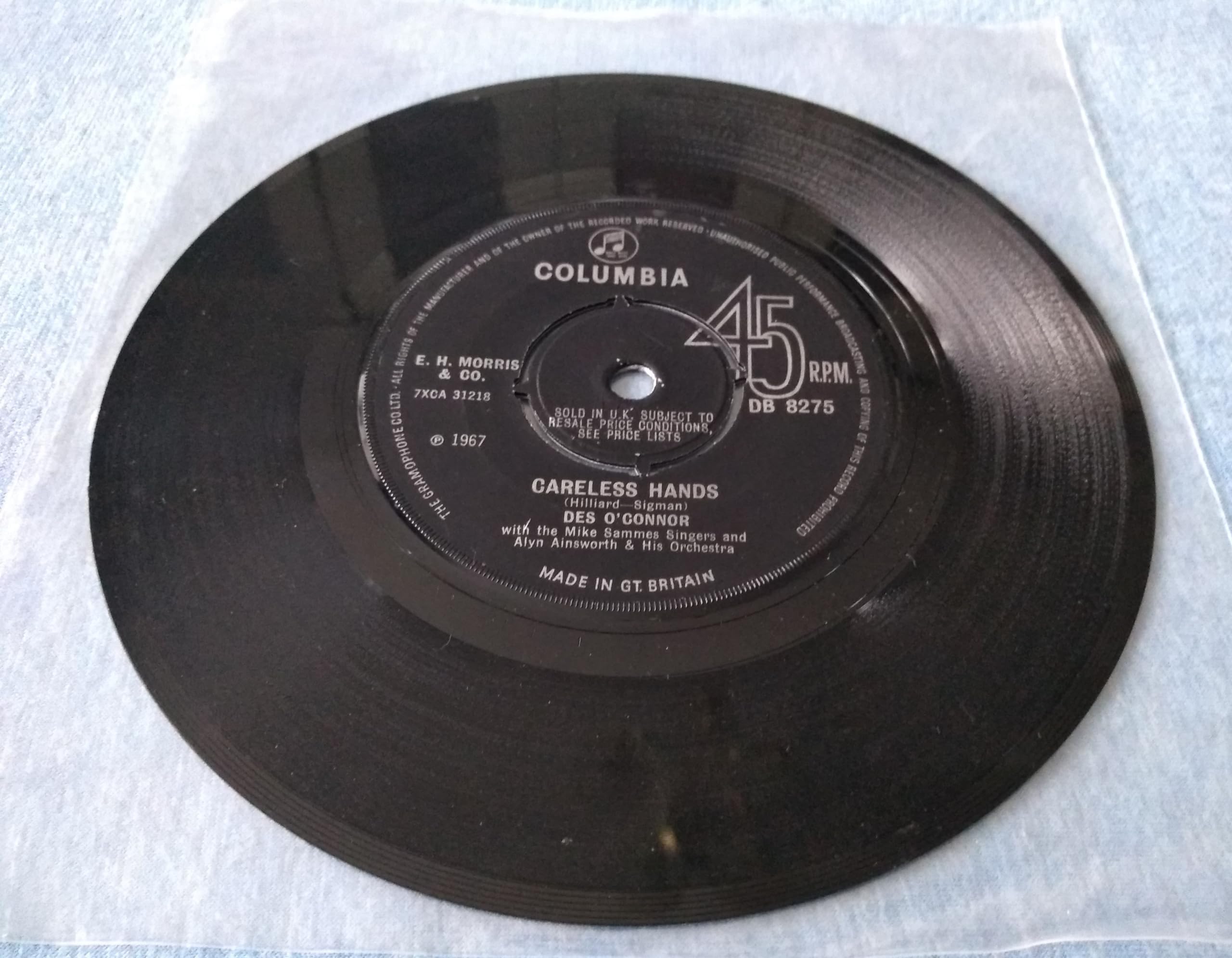 Des O'Connor - Careless Hands (Columbia 1967) 7" vinyl single VG/-
