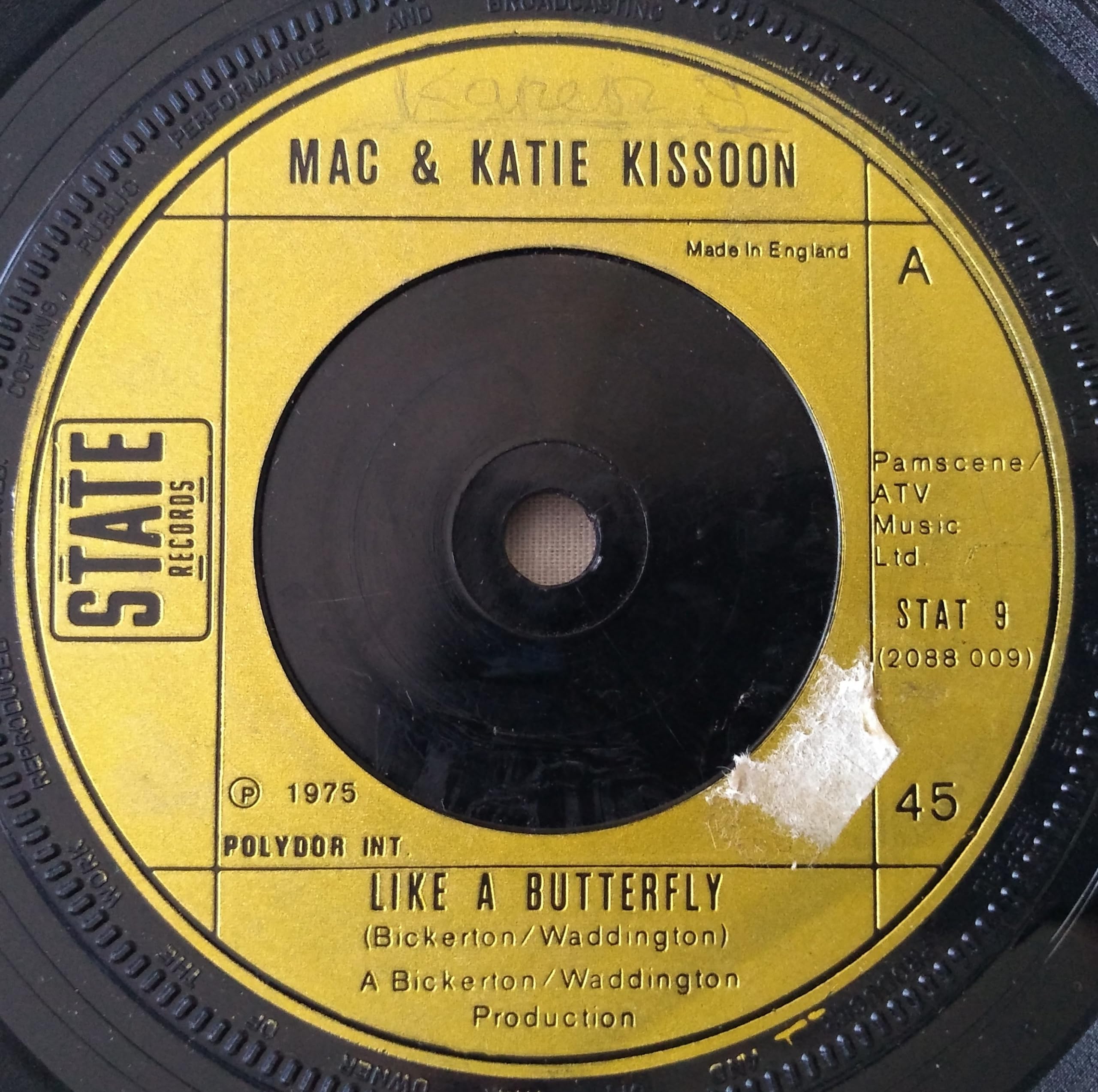 Mac & Katie Kissoon - Like A Butterfly (State 1975) 7" vinyl single VG/-