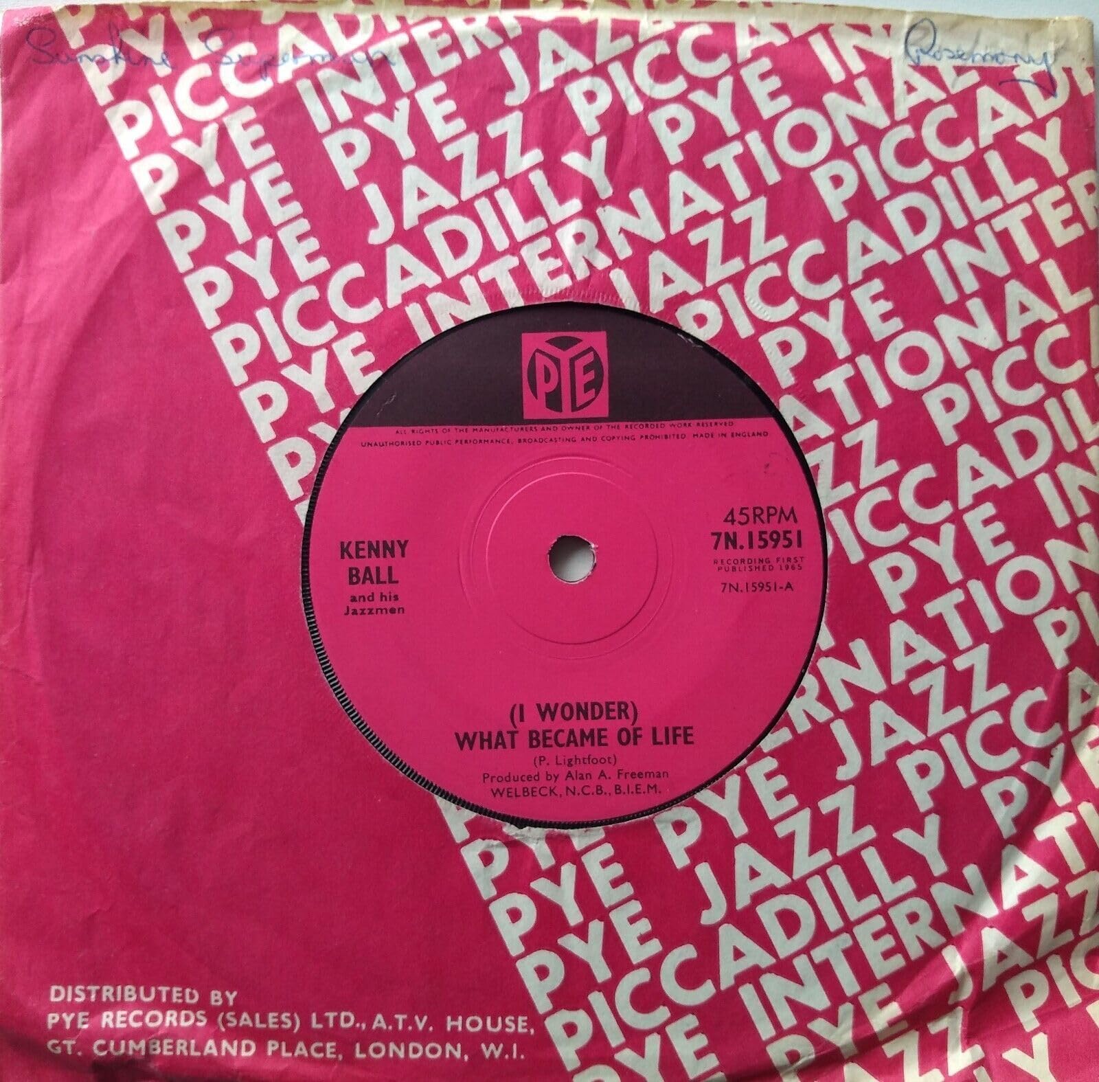 Kenny Ball – (I Wonder) What Became Of Life (Pye 1965) 7" vinyl single VG/VG