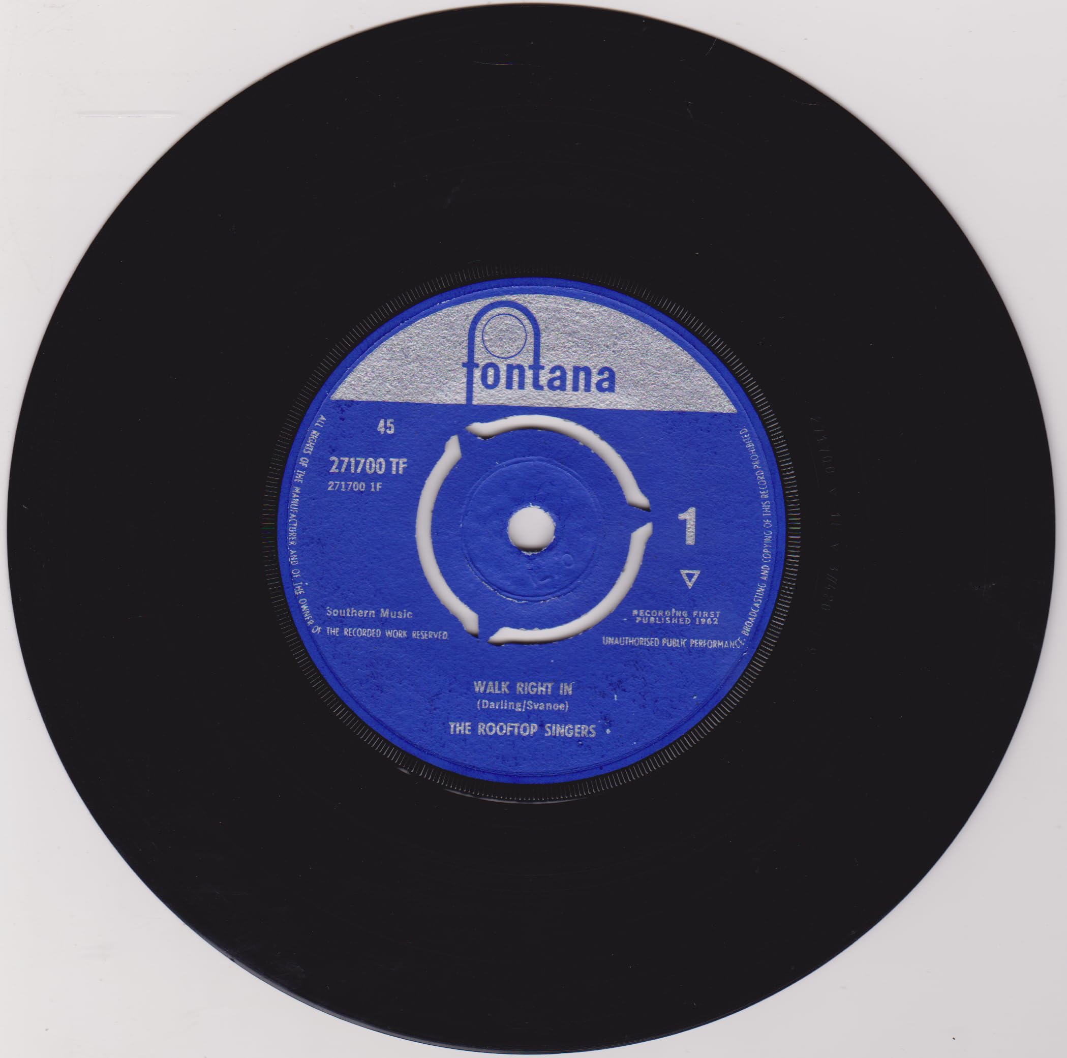 The Rooftop Singers – Walk Right In (Fontana 1962) 7" vinyl single VG/VG