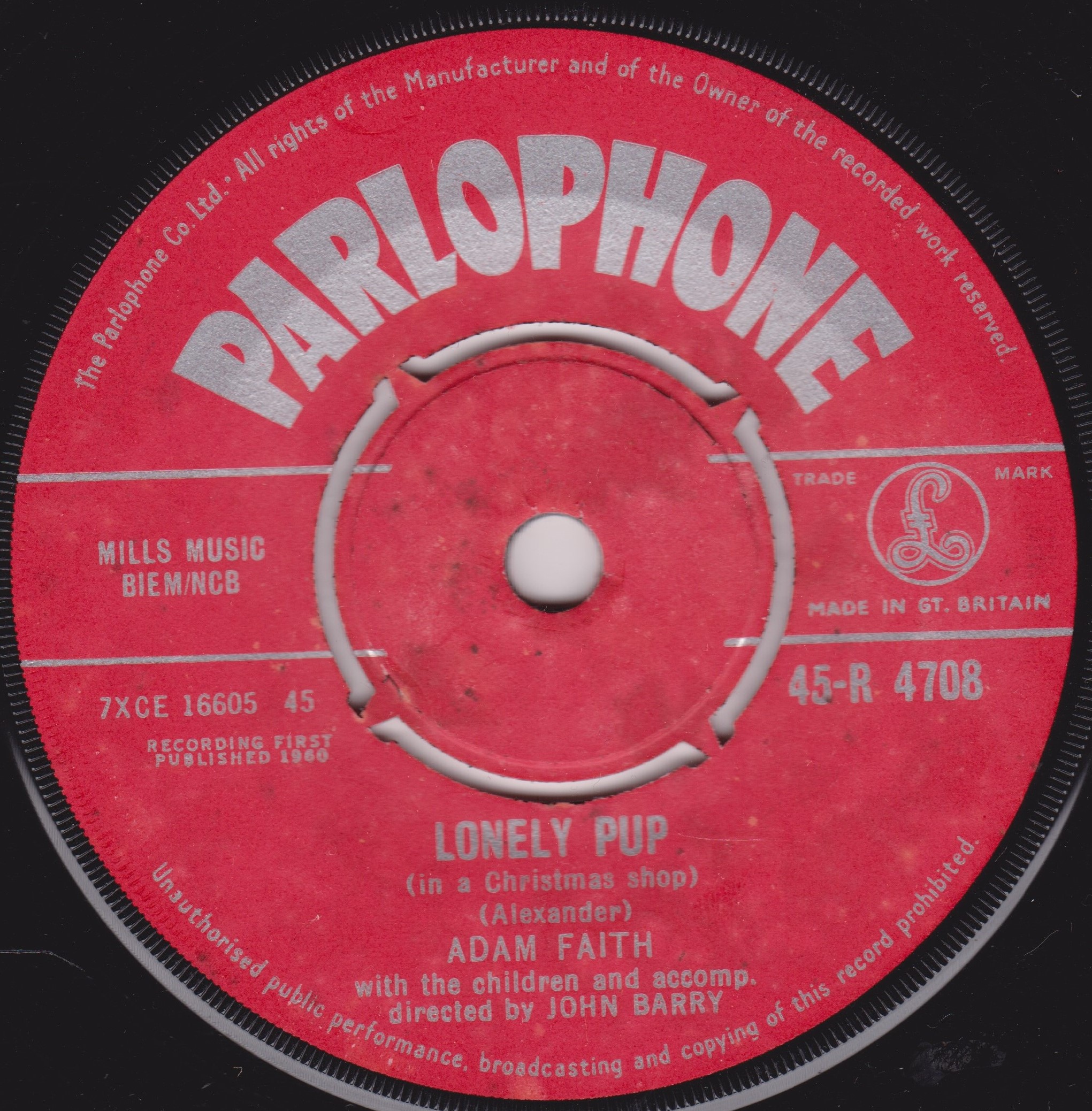 Adam Faith – Lonely Pup (In A Christmas Shop) (1967) 7" vinyl single VG/-