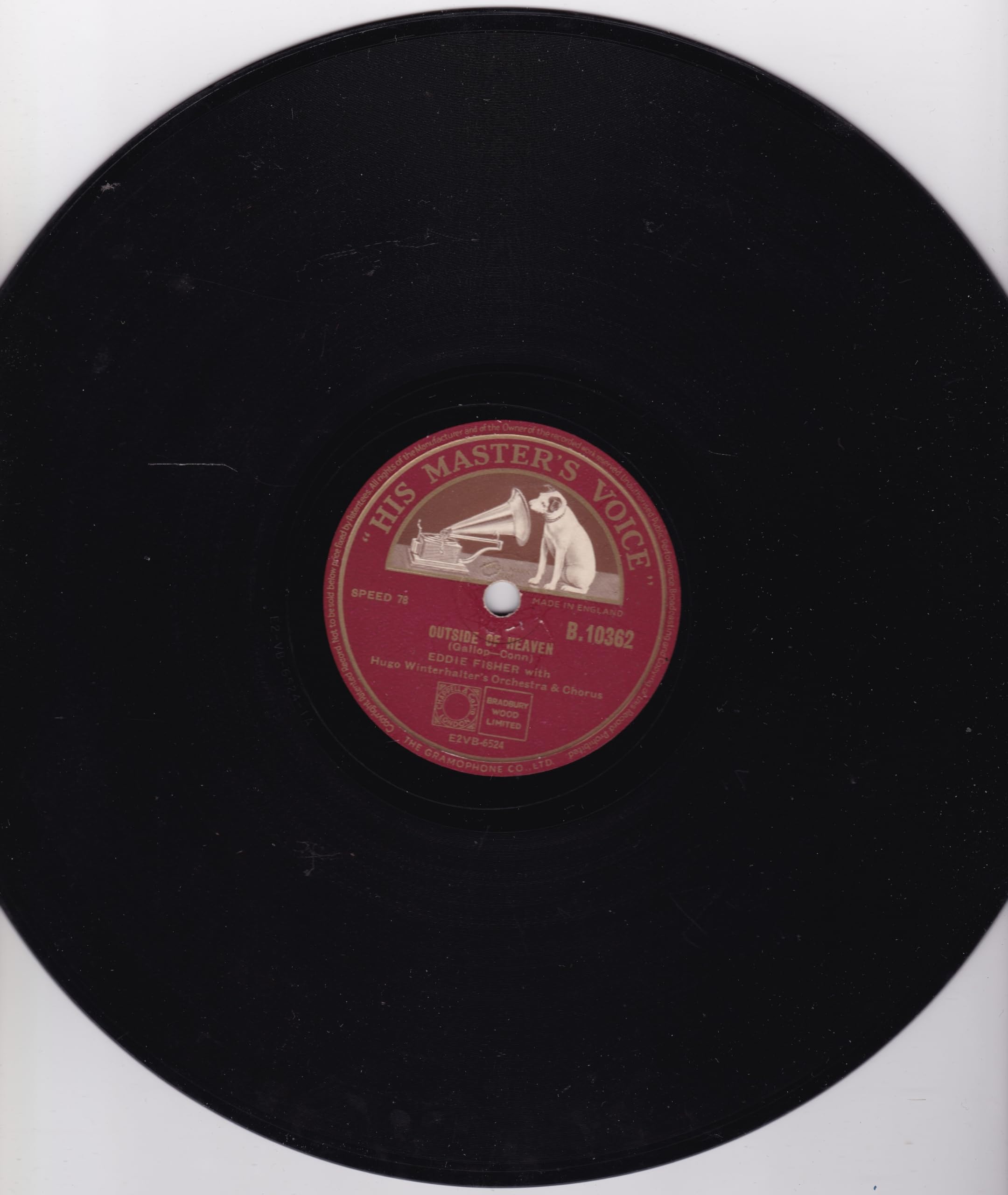 Eddie Fisher ‎– Outside Of Heaven (HMV 1953) 10" 78RPM shellac single VG/-