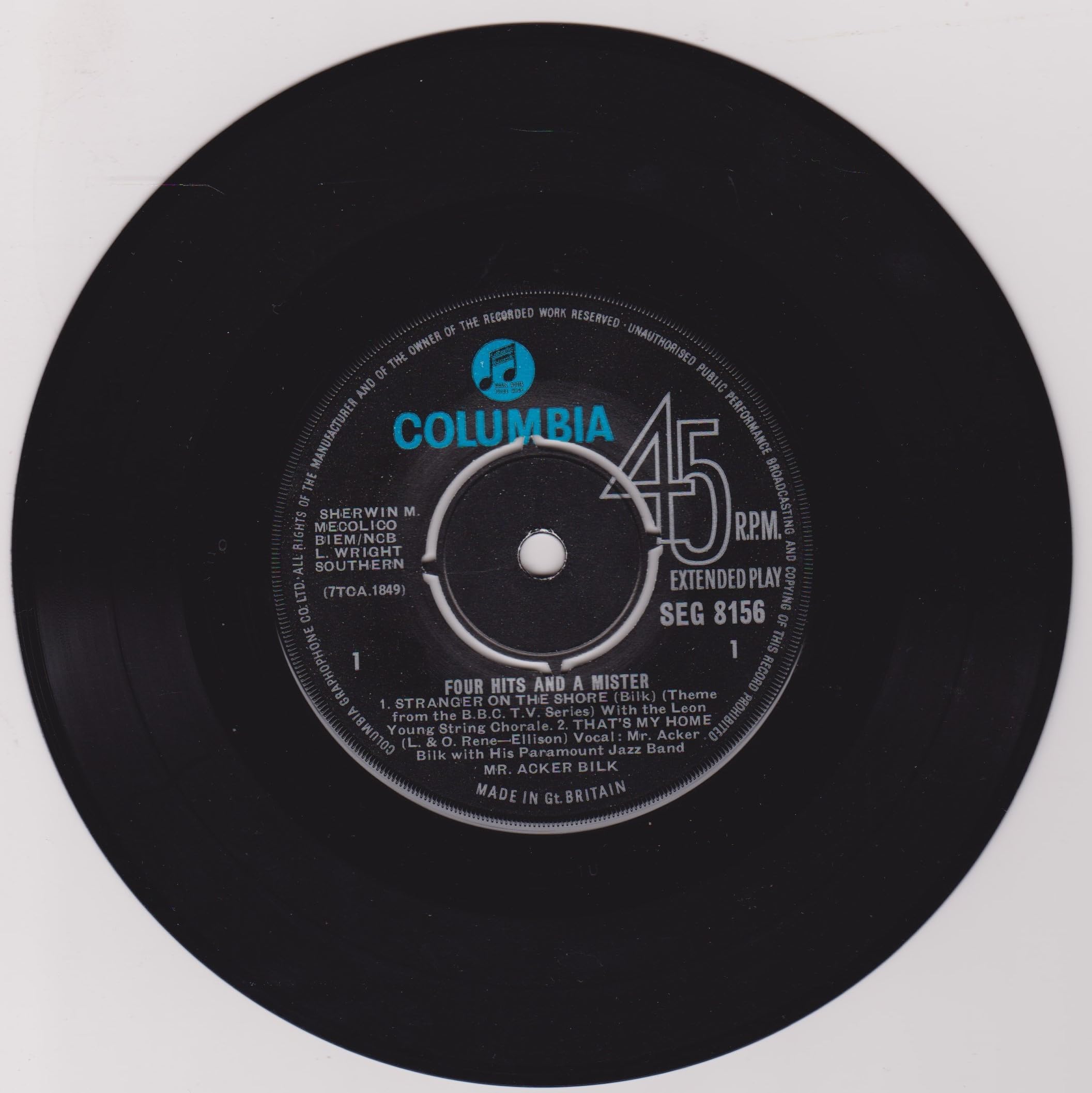 Acker Bilk - Four Hits and a Mister (Columbia 1962) 7" vinyl EP VG/VG