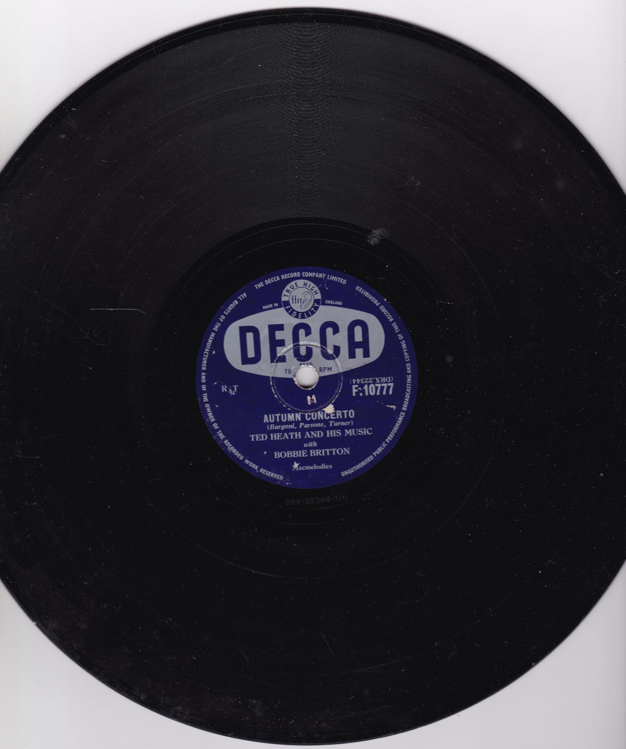 Ted Heath And His Music With Bobbie Britton ‎– Autumn Concerto (Decca 1956) 10" 78RPM shellac single VG/-