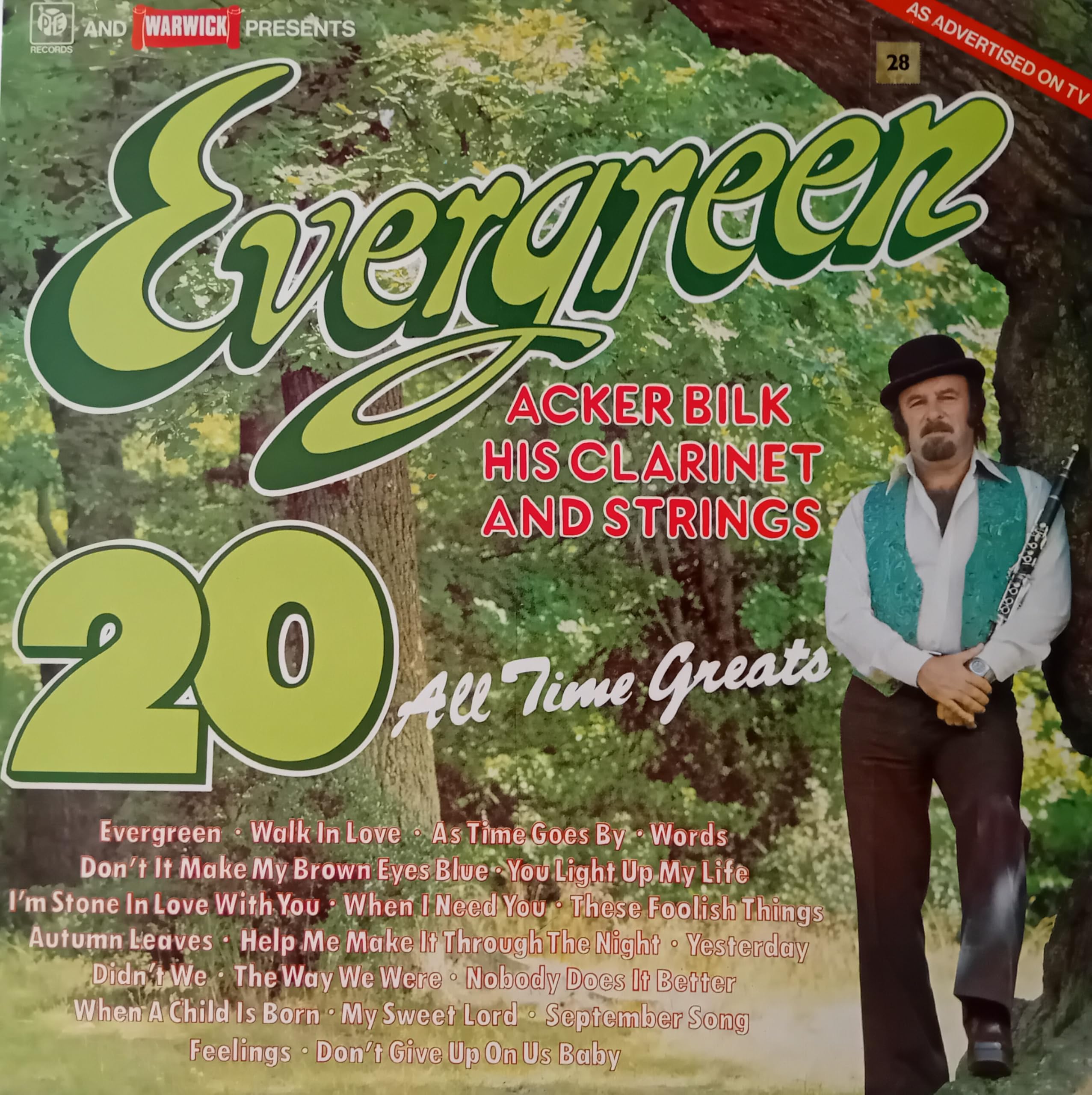 Acker Bilk His Clarinet And Strings – Evergreen (20 All Time Greats) (Pye 1978) 12" vinyl LP VG/VG