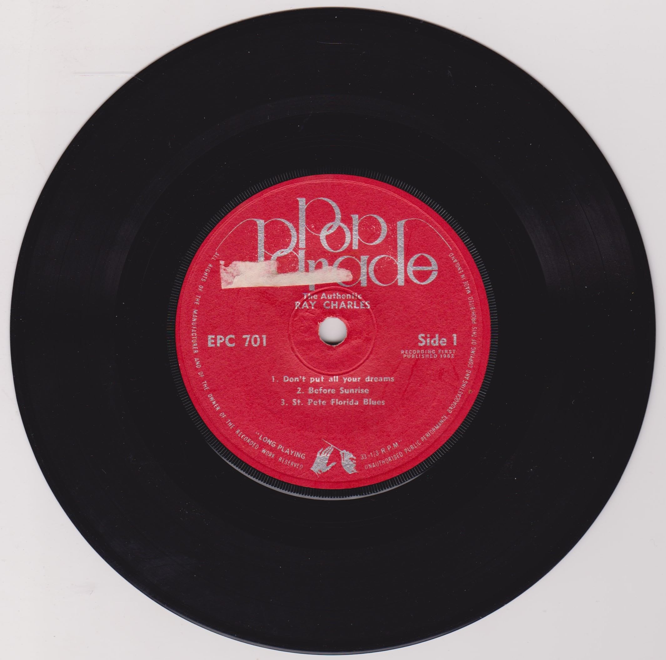 The Authentic Ray Charles (Pop Parade 1962) 7" vinyl EP VG/G+