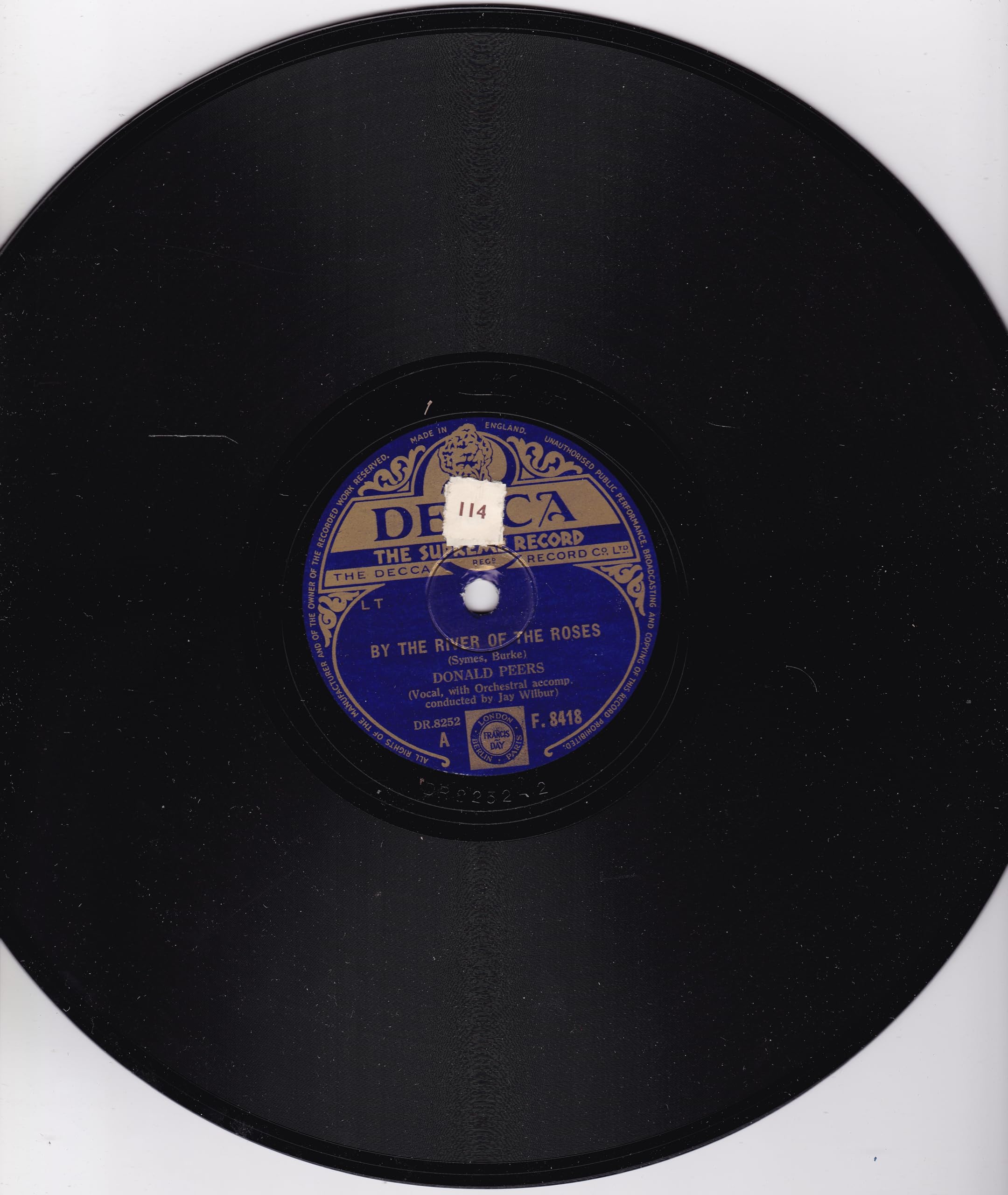 Donald Peers - By The River Of The Roses (Decca) 10" 78RPM shellac single VG/-