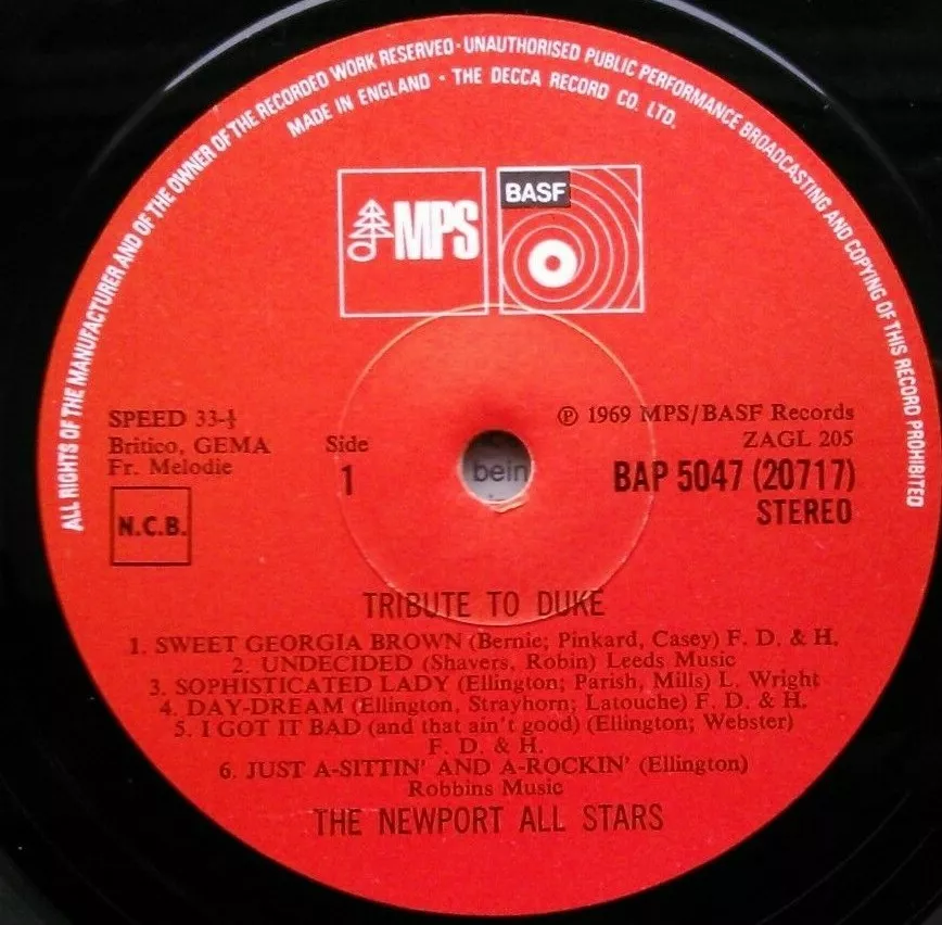  The Newport All Stars – Tribute To Duke (MPS, 1974) 12" vinyl LP VG/VG
