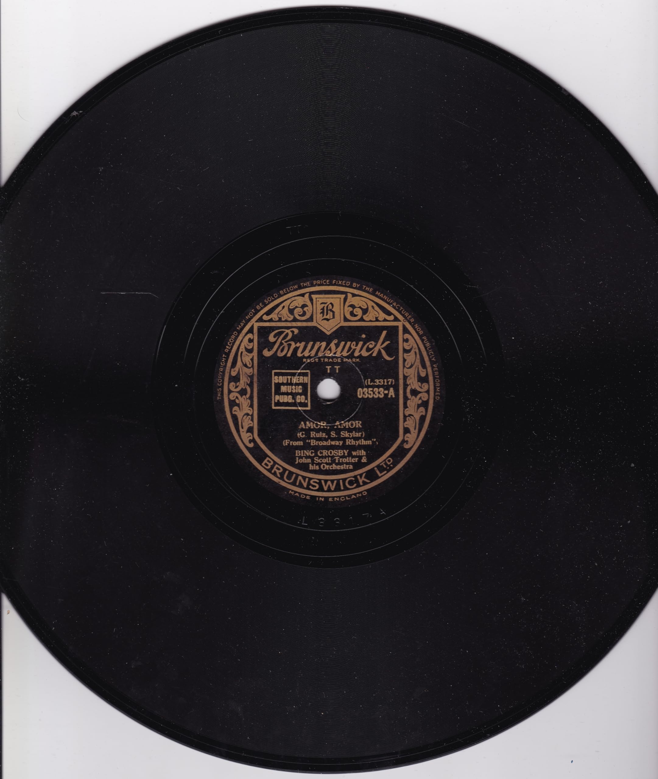 Bing Crosby ‎– Amor, Amor (Brunswick 1944) 10" 78RPM shellac single VG/-