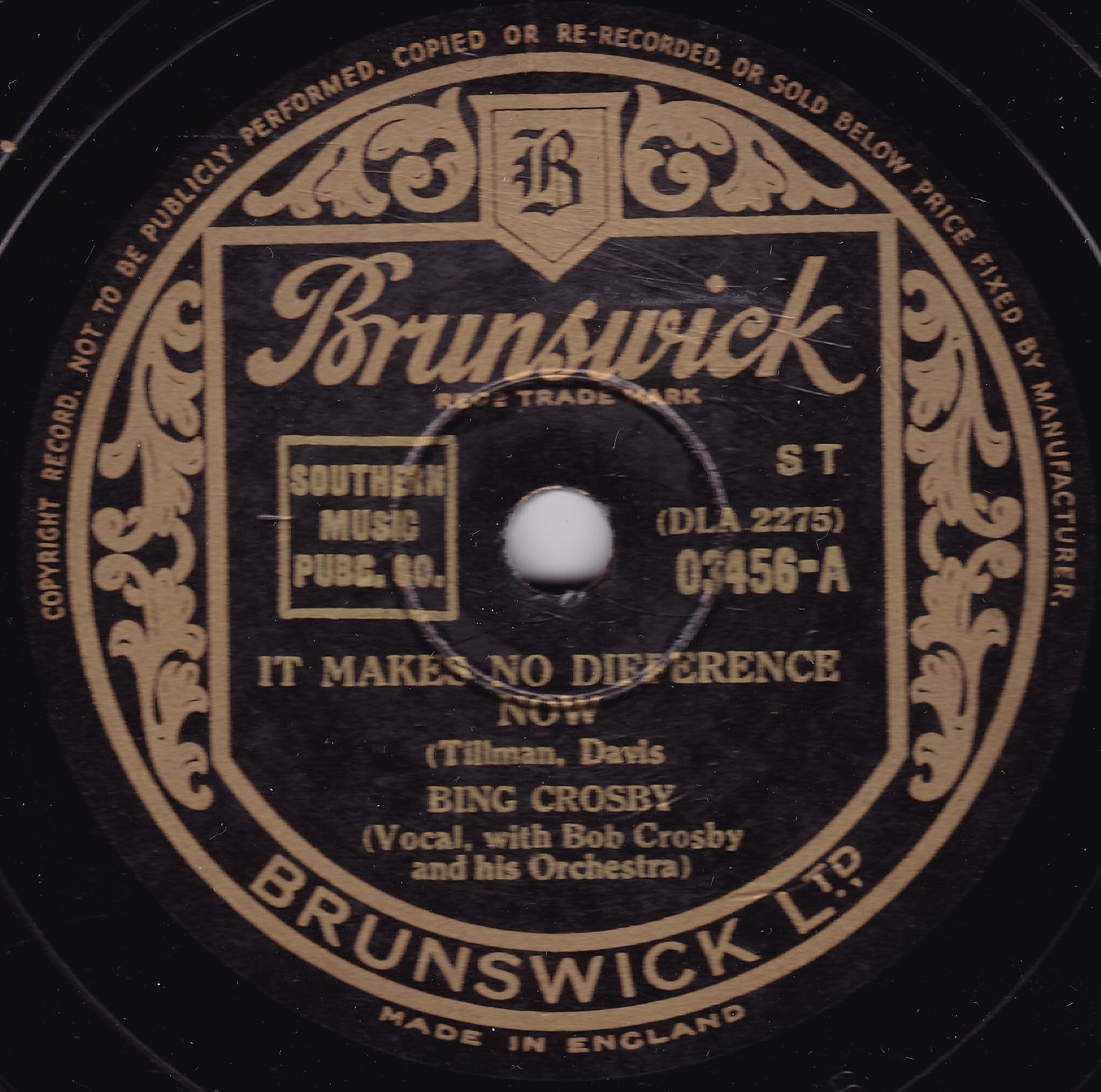 Bing Crosby – It Makes No Difference Now (Brunswick) 10" 78 RPM shellac single VG/-