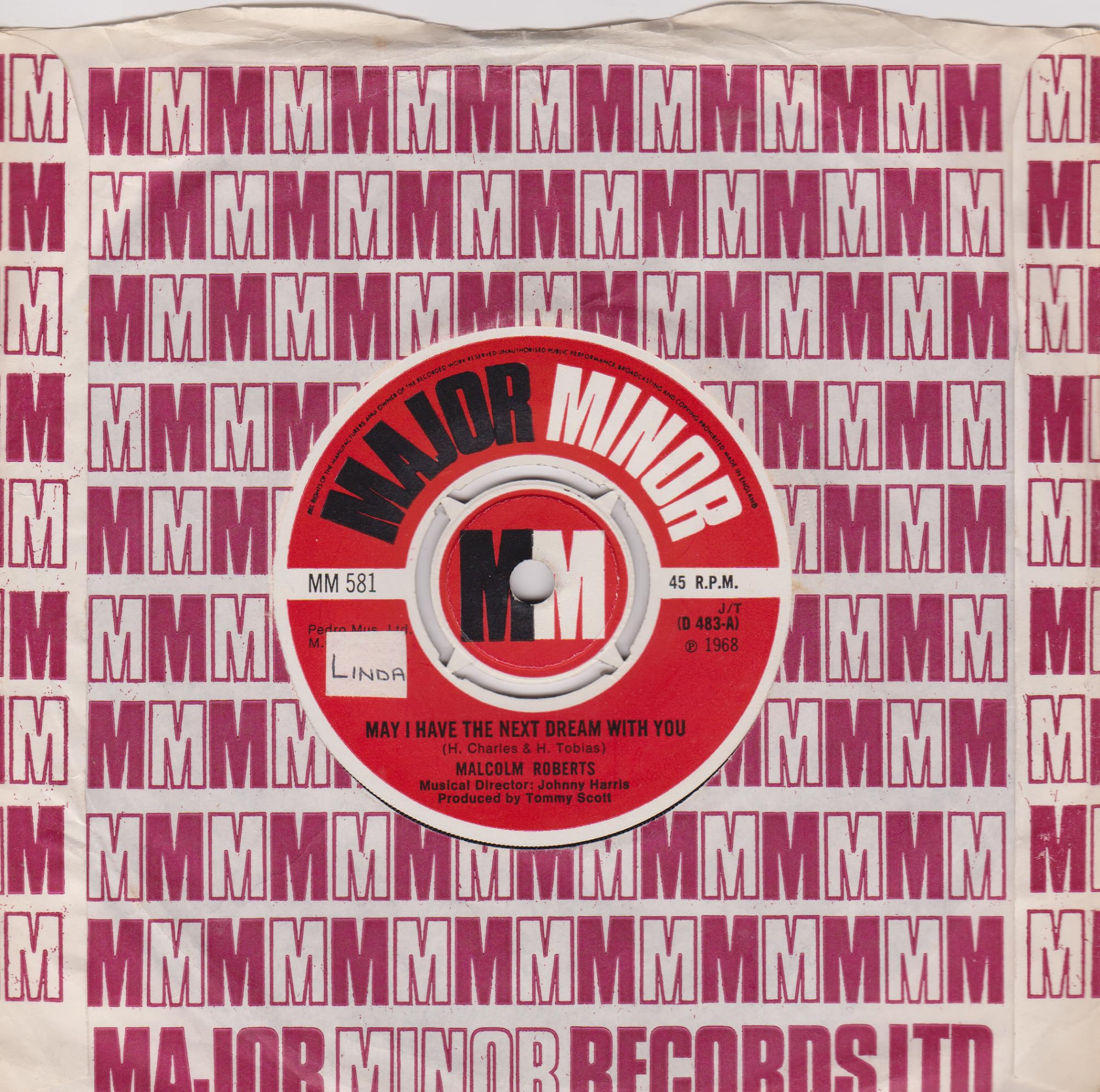 Malcolm Roberts – May I Have The Next Dream With You (Major Minor 1968) 7" vinyl single VG/VG