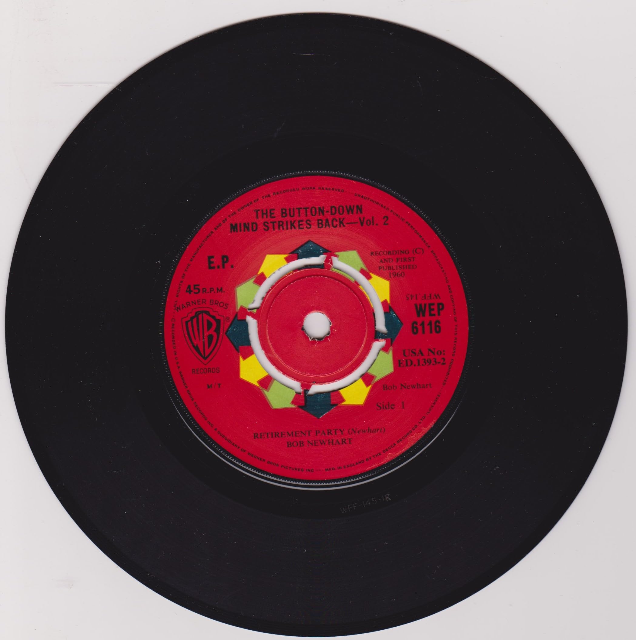Bob Newhart ‎– The Button Down Mind Strikes Back ‎– Vol. 2 (Warner Bros 1963) 7" vinyl EP VG/VG