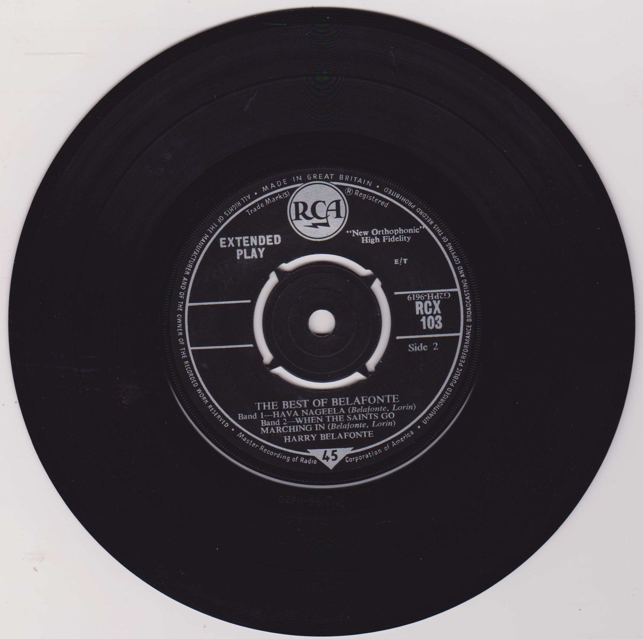Harry Belafonte - The Best of Belafonte (RCA 1962) 7" vinyl EP VG/VG