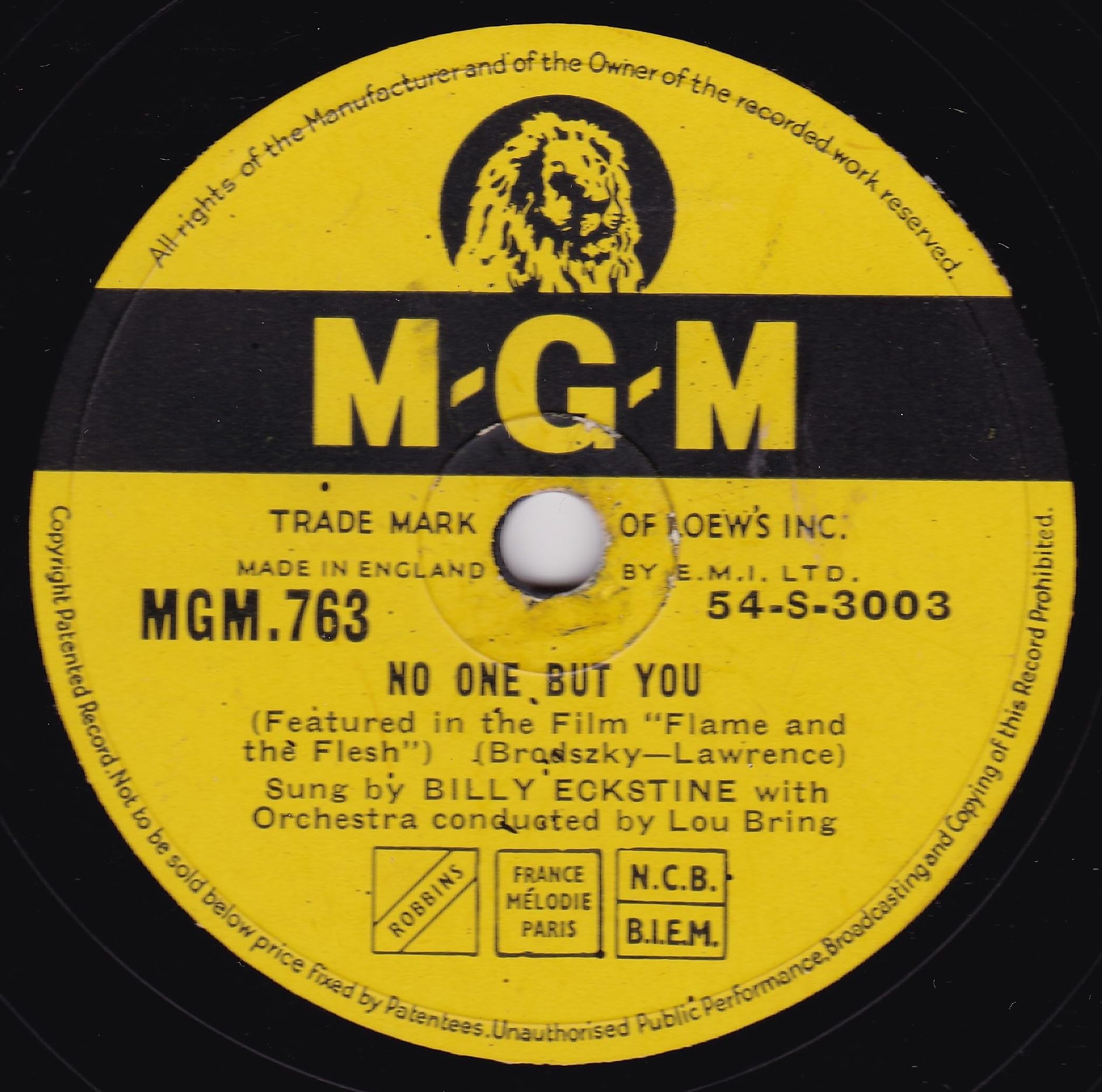 Billy Eckstine – No One But You (MGM 1954) 10" 78RPM shellac single VG/-