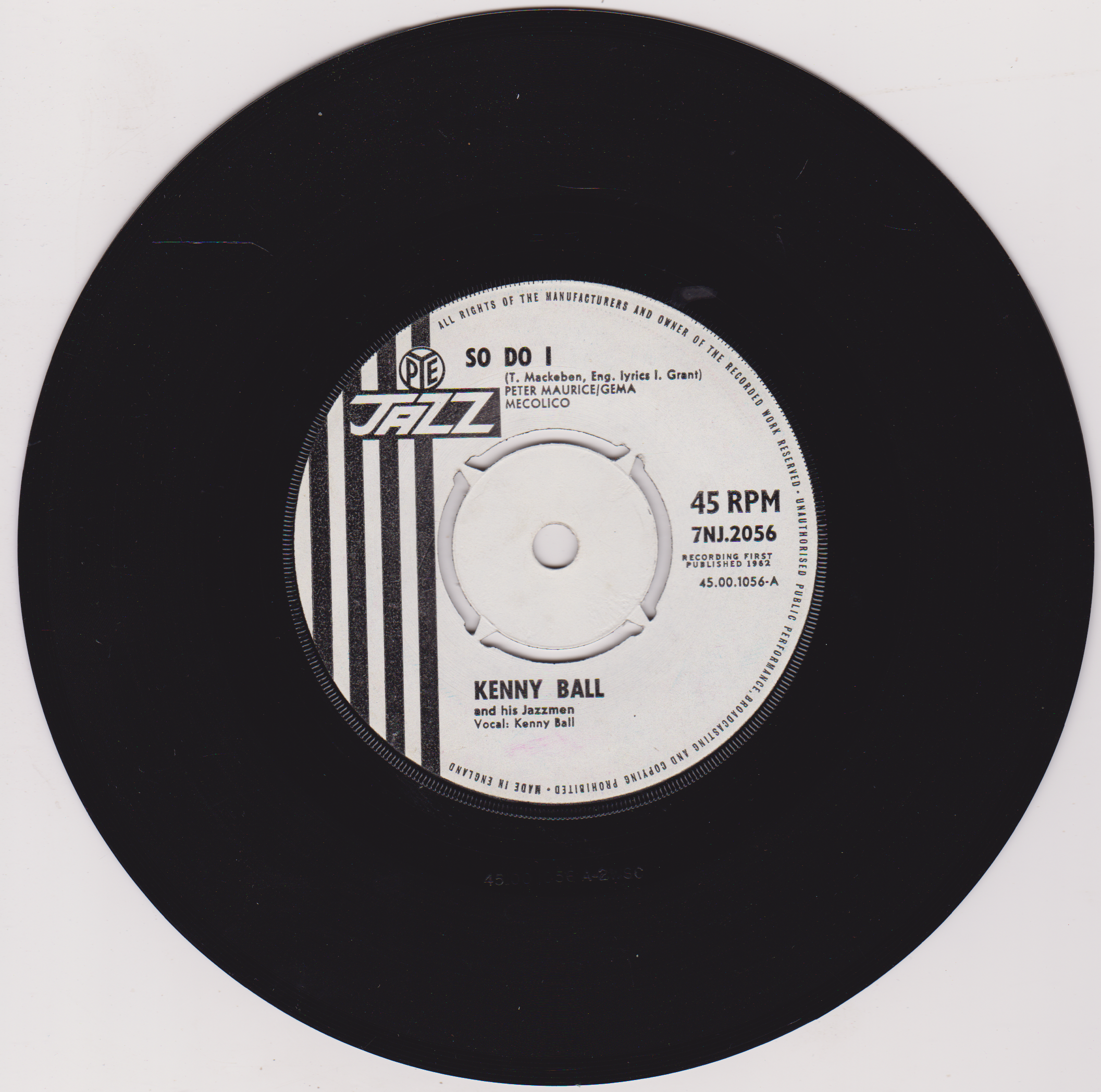 Kenny Ball And His Jazzmen - So Do I (Pye 1962) 7" vinyl single VG/VG