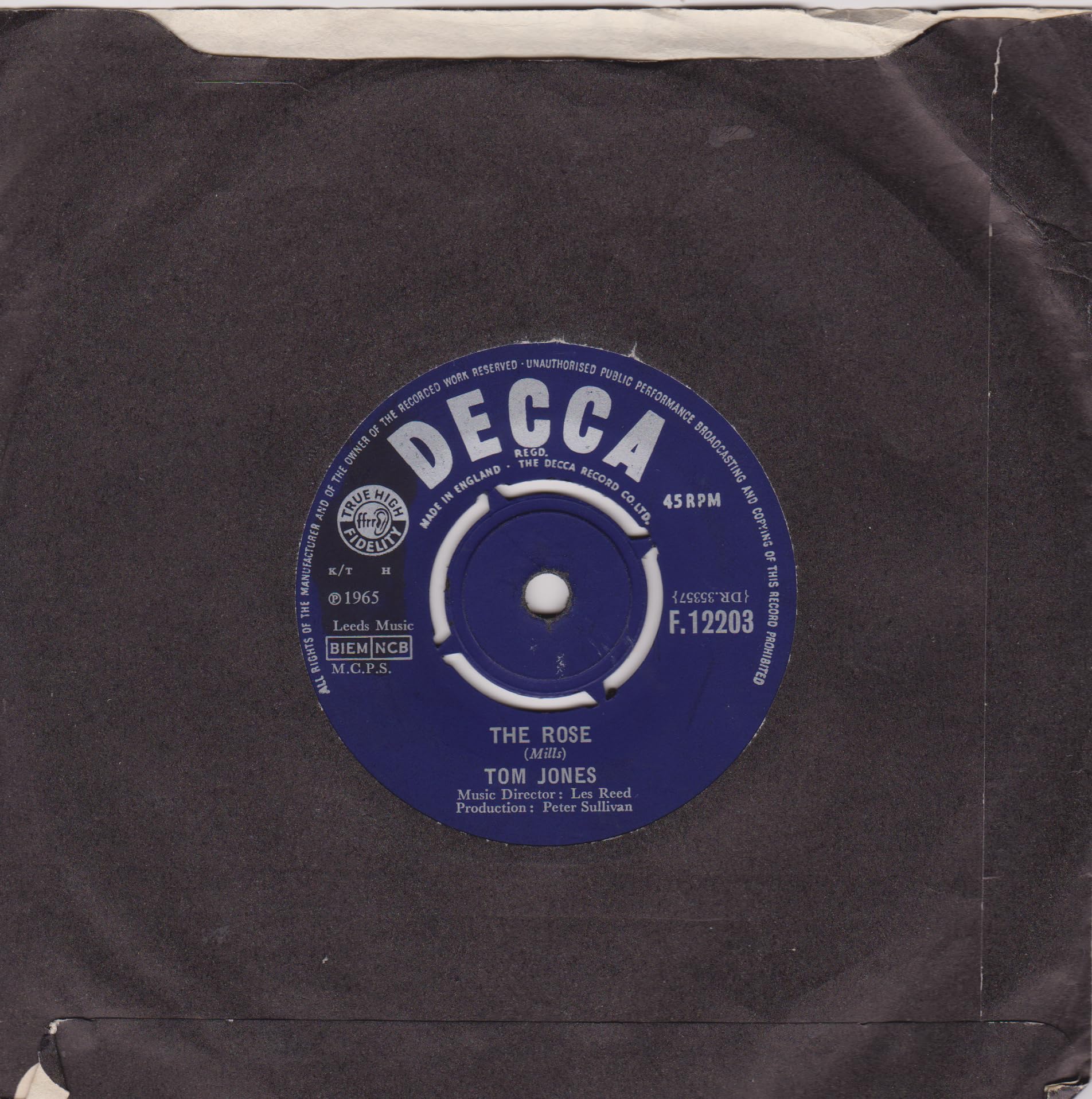 Tom Jones - What's New Pussycat? (Decca 1965) 7" vinyl single VG/-