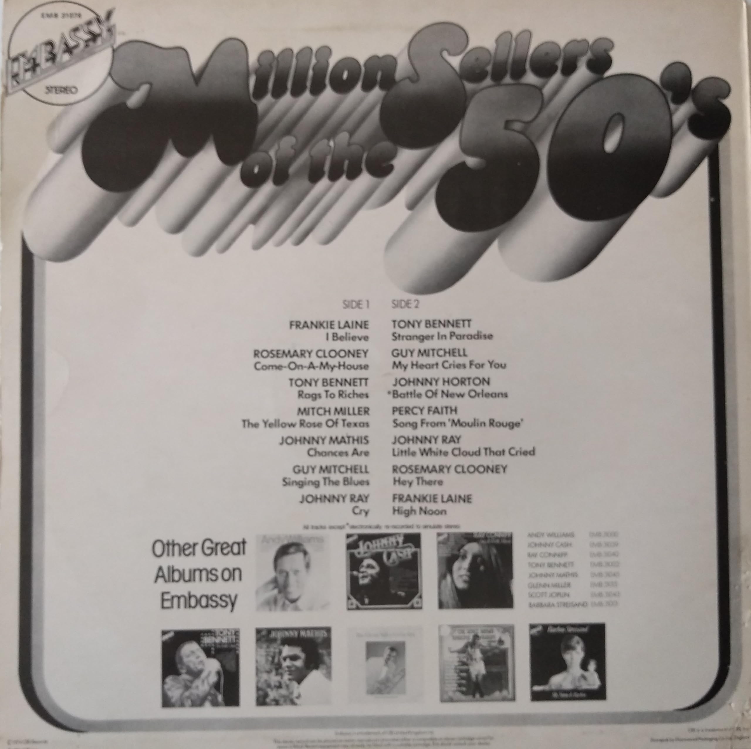 Various ‎– Million Sellers Of The 50's (Embassy 1974) 12" vinyl LP VG/G+