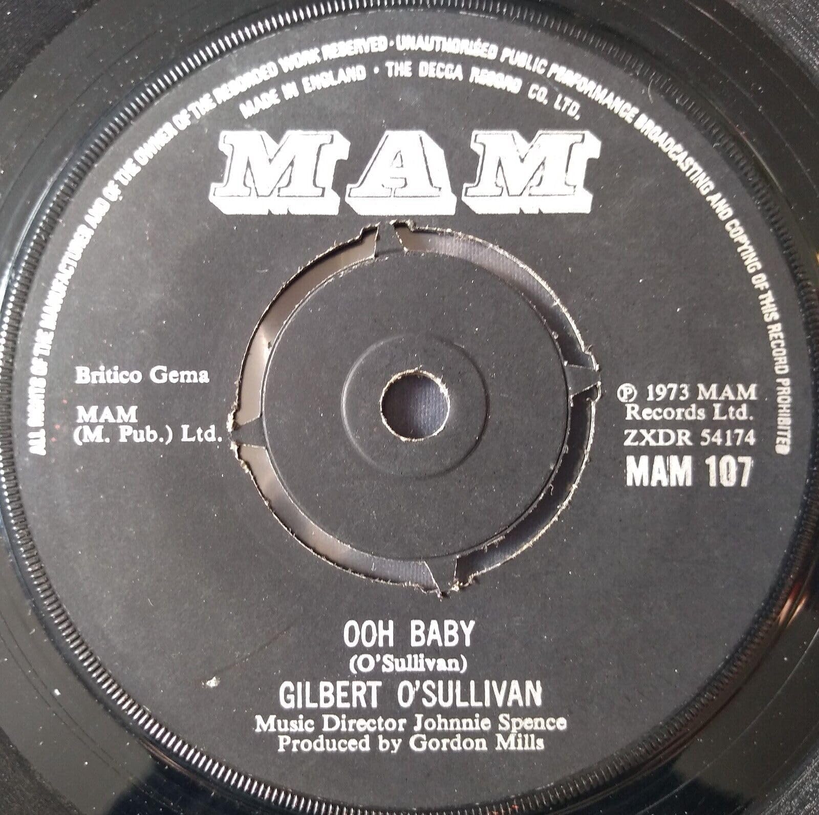 Gilbert O'Sullivan - Ooh Baby (MAM 1973) 7" vinyl single VG/-