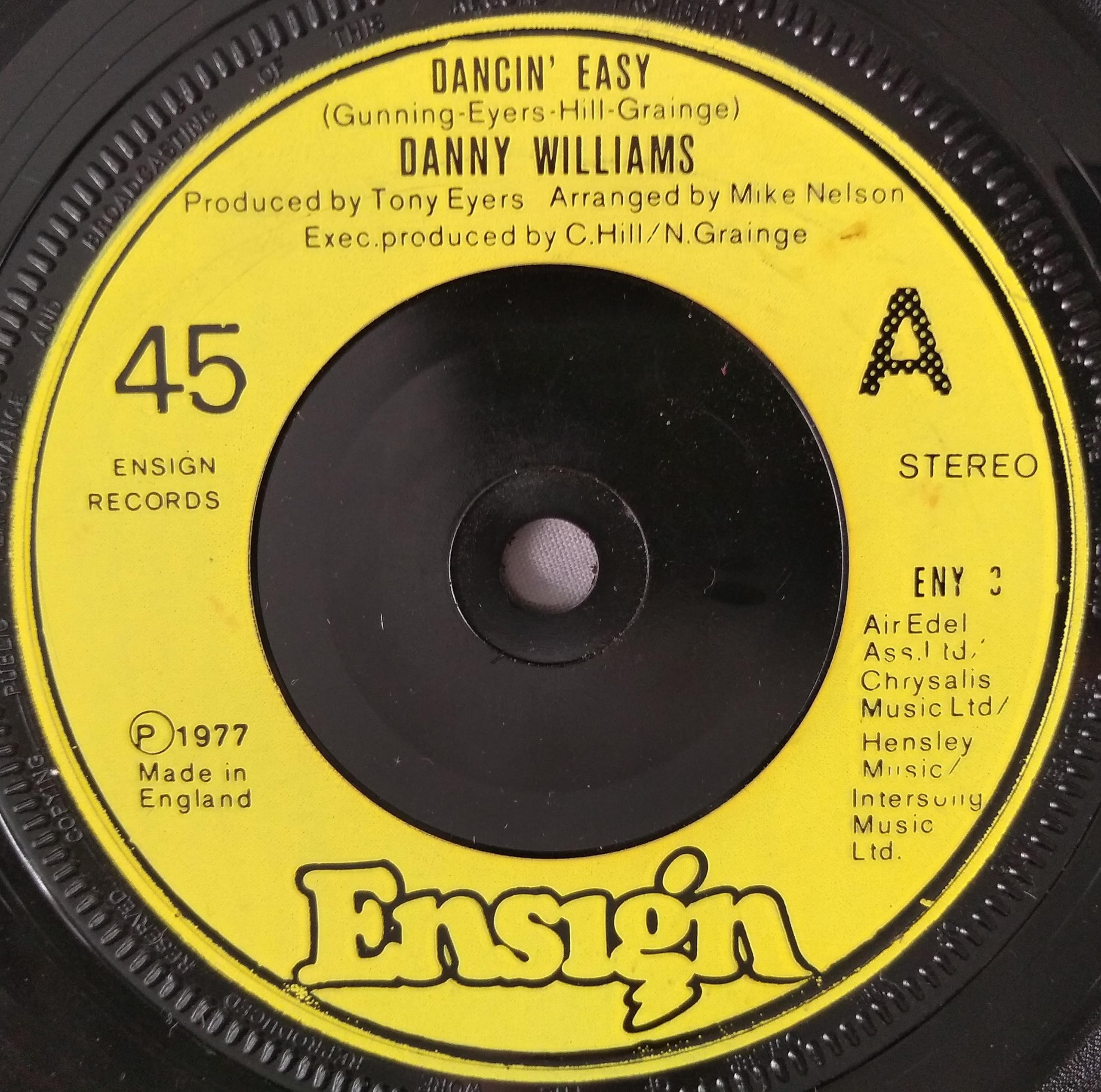 Danny Williams - Dancin' Easy (Ensign 1977) 7" vinyl single VG/-