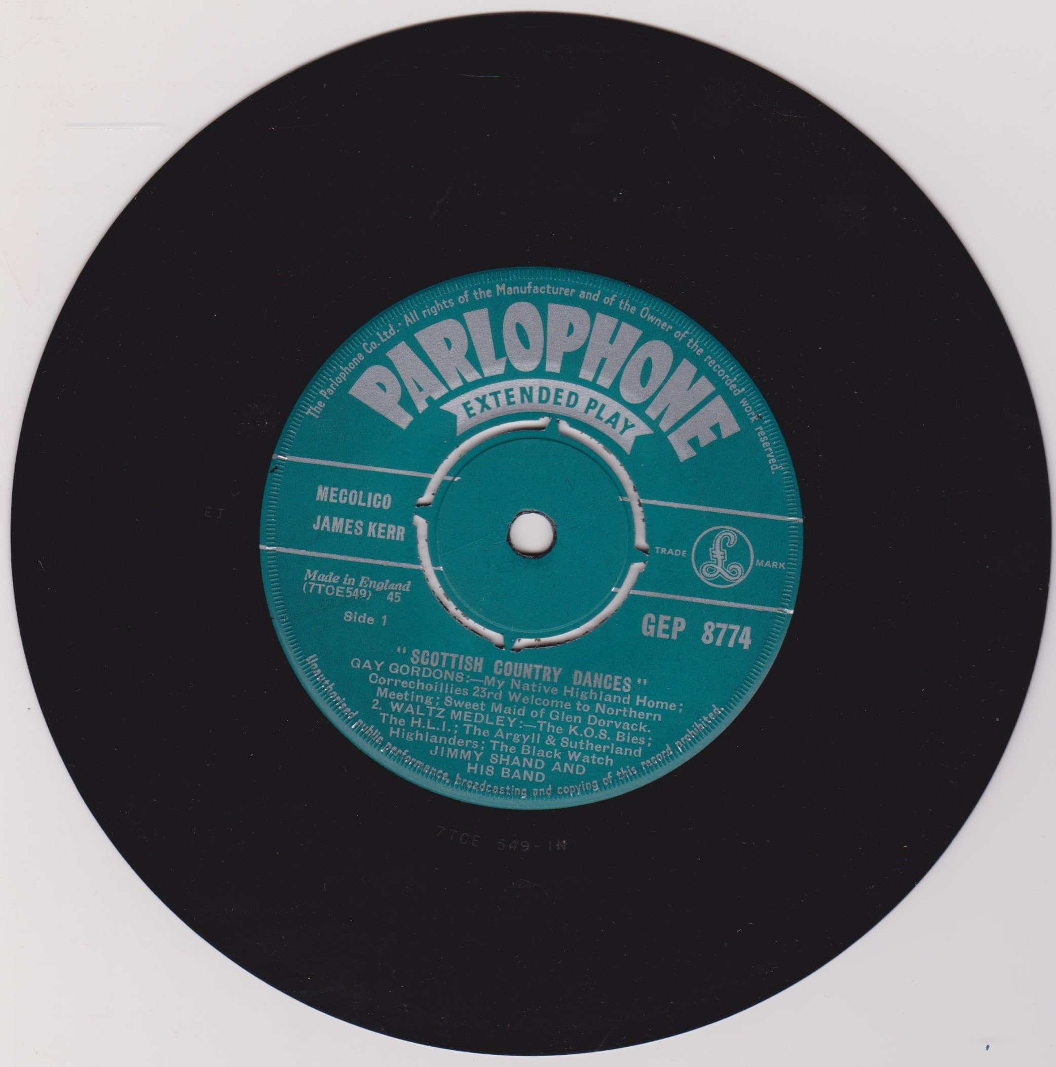 Jimmy Shand And His Band ‎– Scottish Country Dances (Parlophone 1958) 7" vinyl EP VG/VG