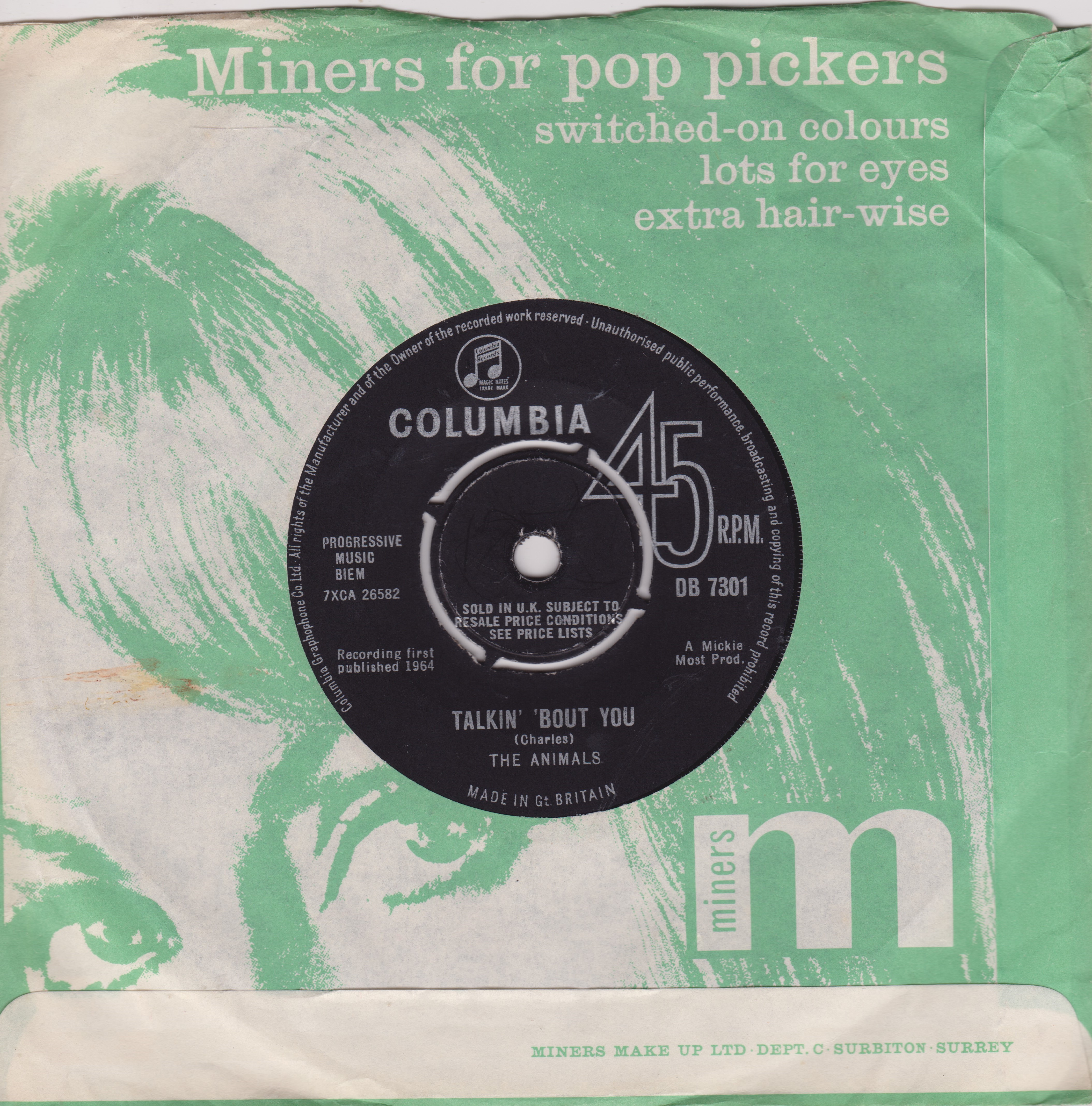 The Animals – The House Of The Rising Sun (Columbia 1964) 7" vinyl single VG/VG