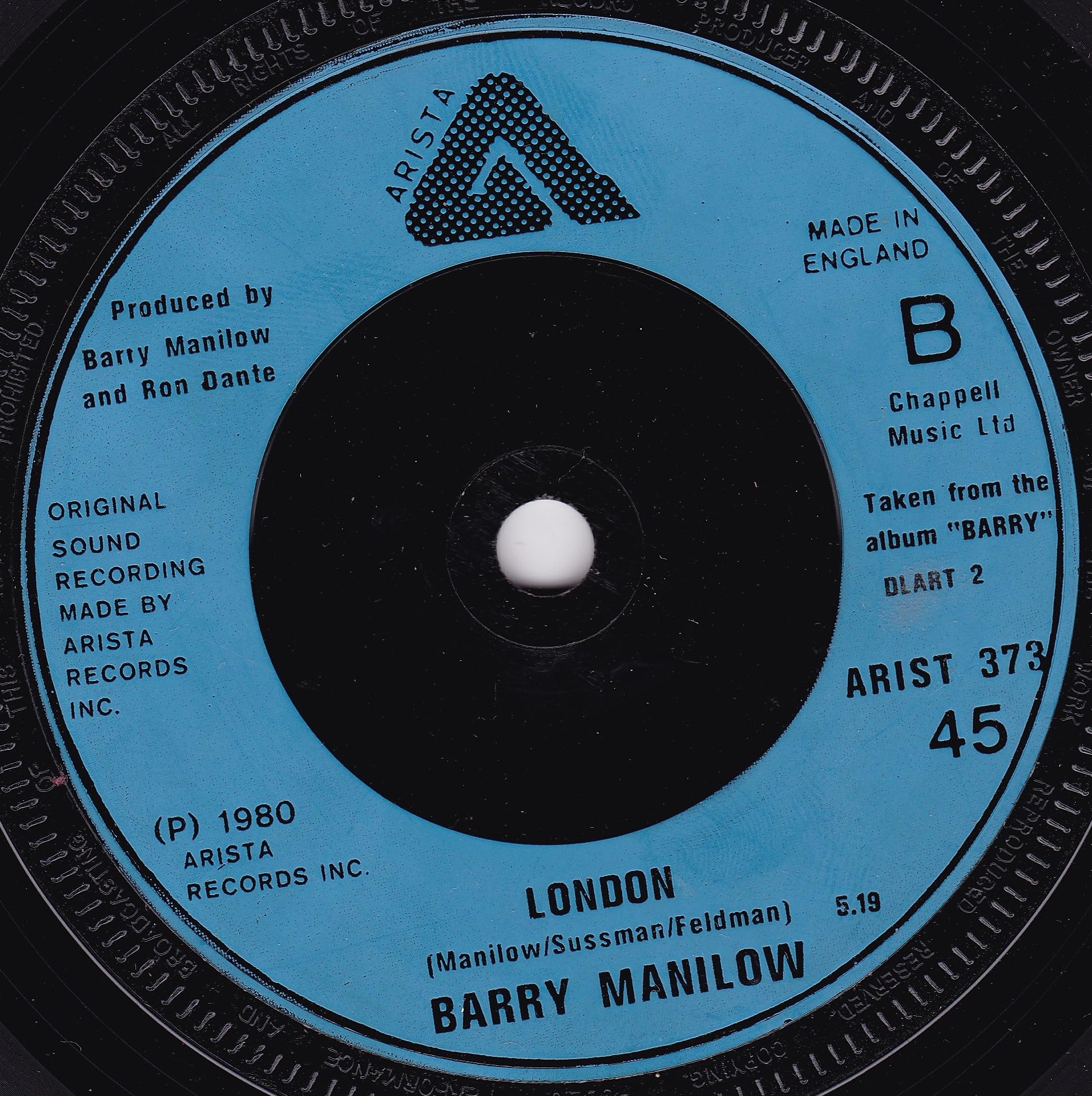 Barry Manilow - Lonely Together (Arista 1980) 7" vinyl single VG/-