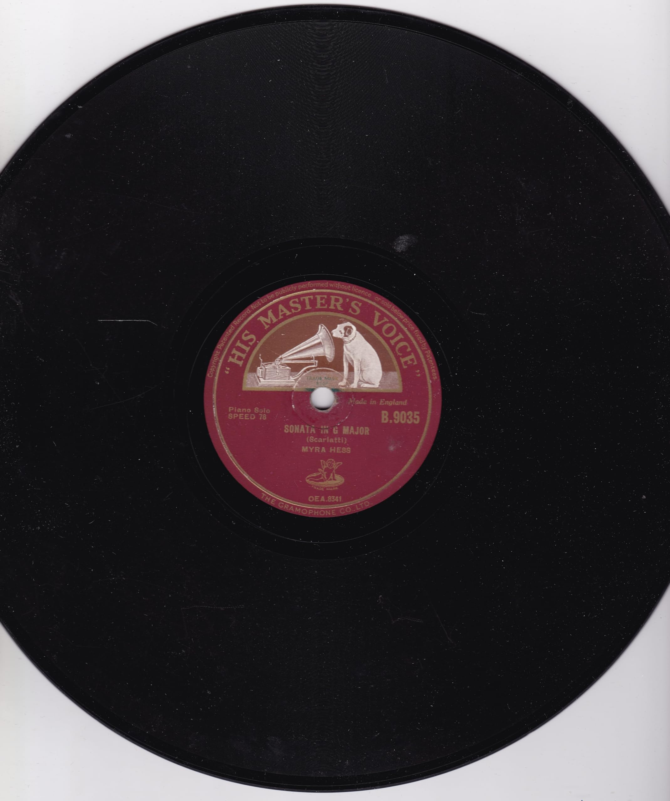 Myra Hess ‎– Jesu, Joy Of Man's Desiring (HMV 1946) 10" 78RPM shellac single VG/-