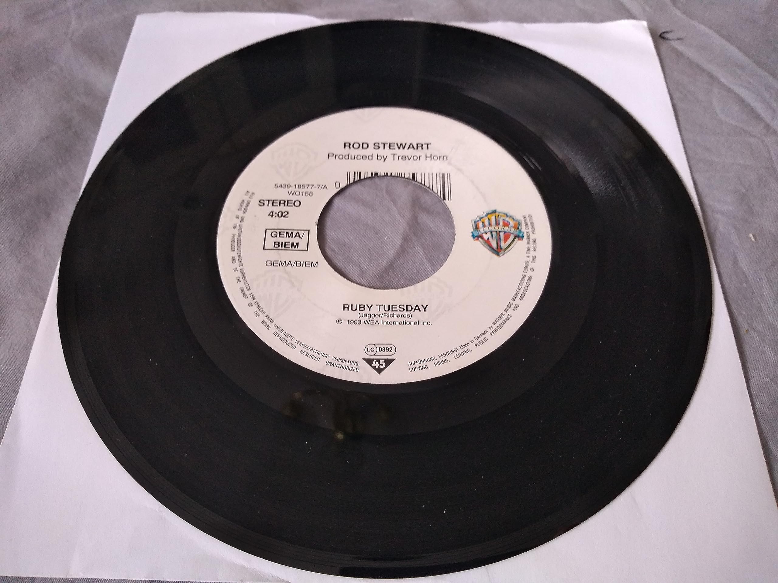 Rod Stewart – Ruby Tuesday (WB 1993) 7” vinyl single VG/- jukebox centre