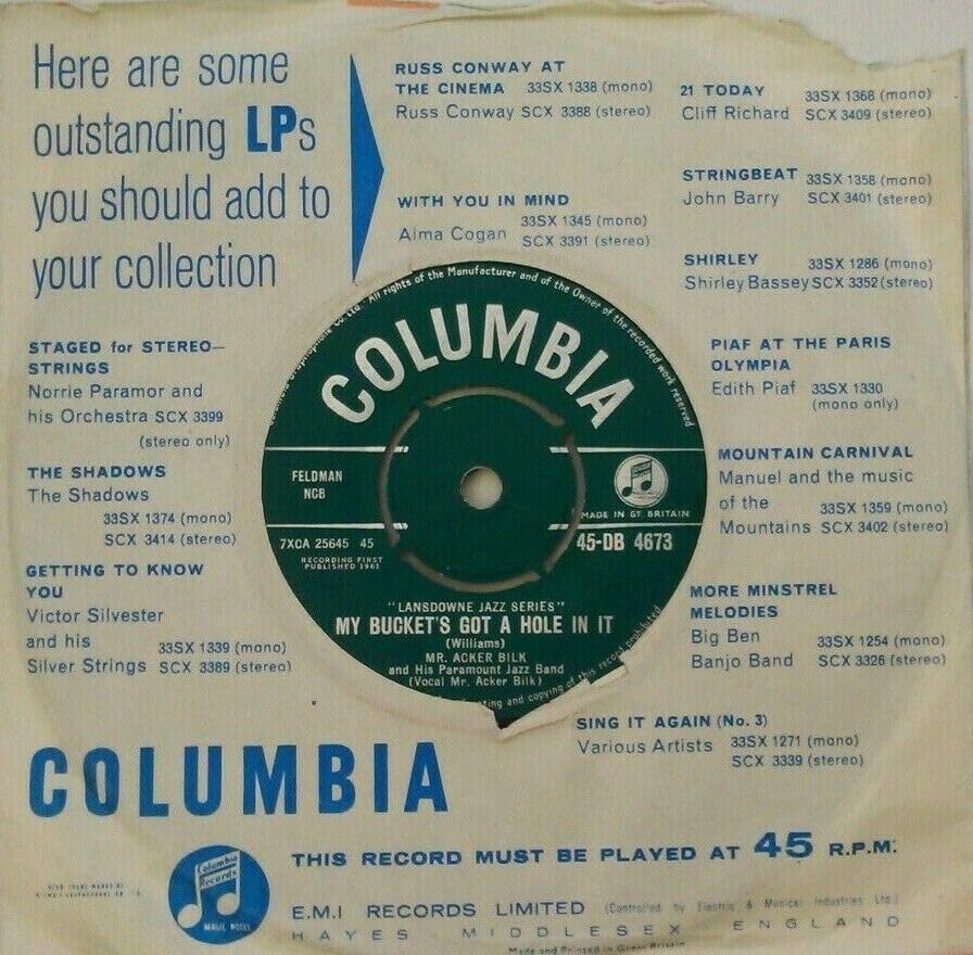 Acker Bilk - That's My Home (Columbia 1961) 7" vinyl single VG/G+