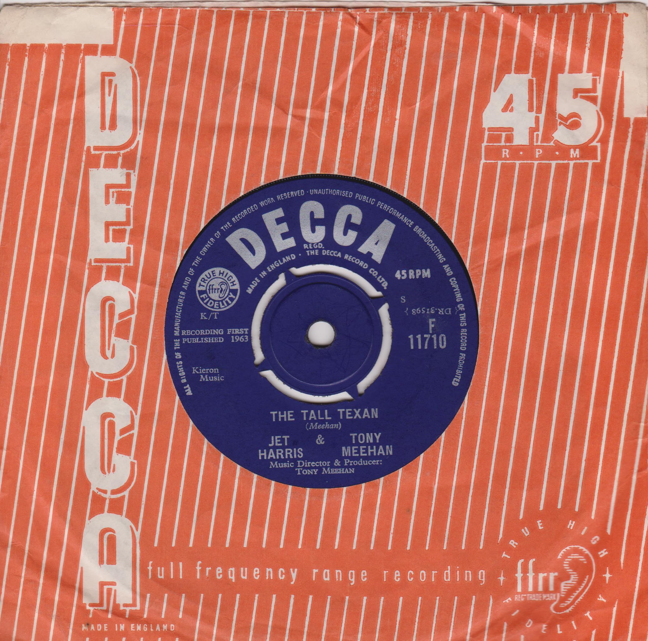 Jet Harris & Tony Meehan – Applejack (Decca 1963) 7" vinyl single VG/VG