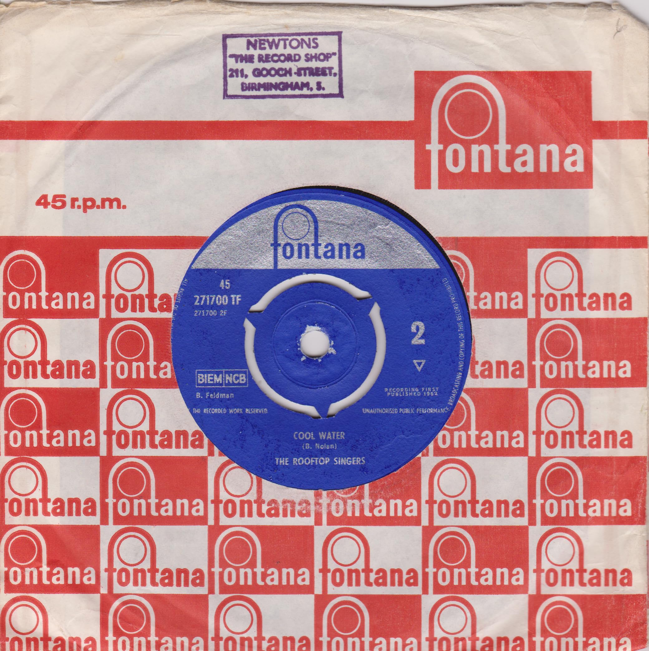The Rooftop Singers – Walk Right In (Fontana 1962) 7" vinyl single VG/VG