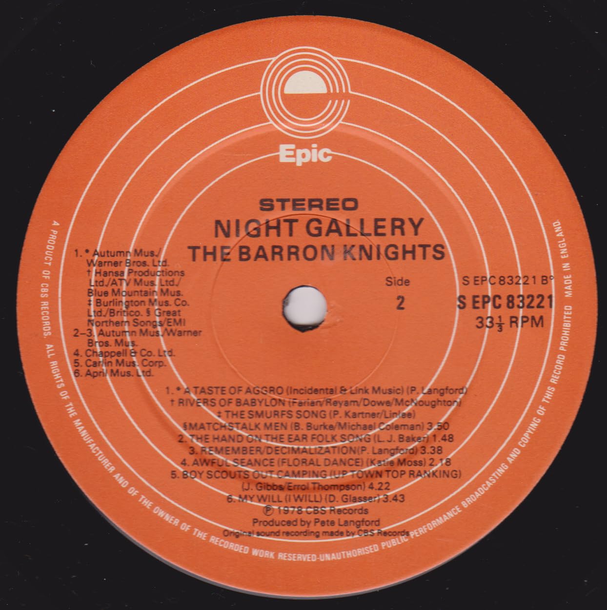 The Barron Knights ‎– Night Gallery (Epic 1978) 12" vinyl LP VG/VG