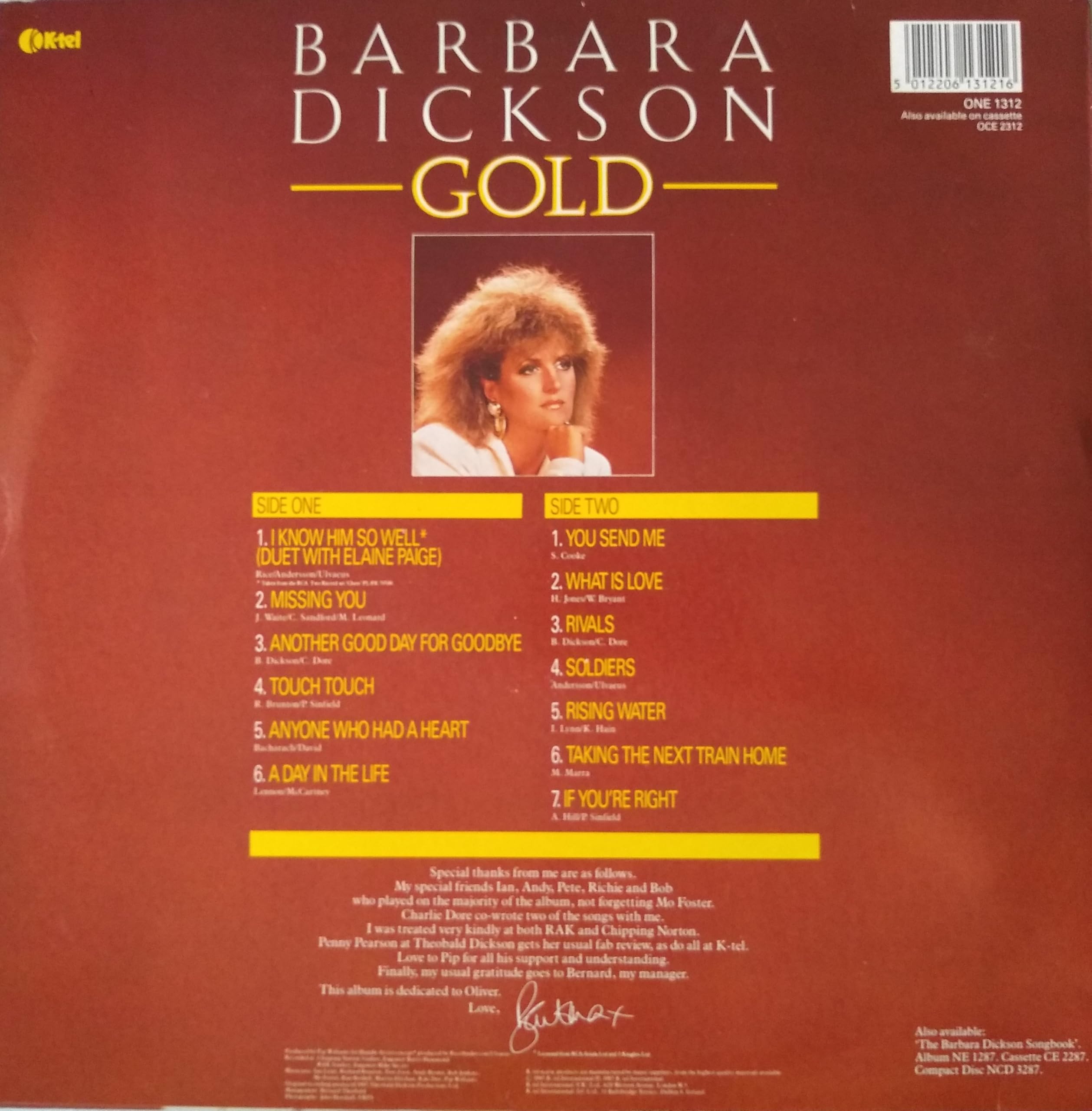 Barbara Dickson – Gold (K-Tel 1985) 12" vinyl LP VG/VG