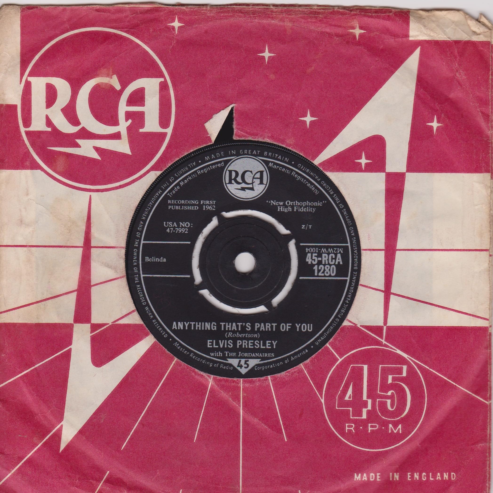 Elvis Presley ‎– Good Luck Charm (RCA 1962) 7" vinyl single VG/VG