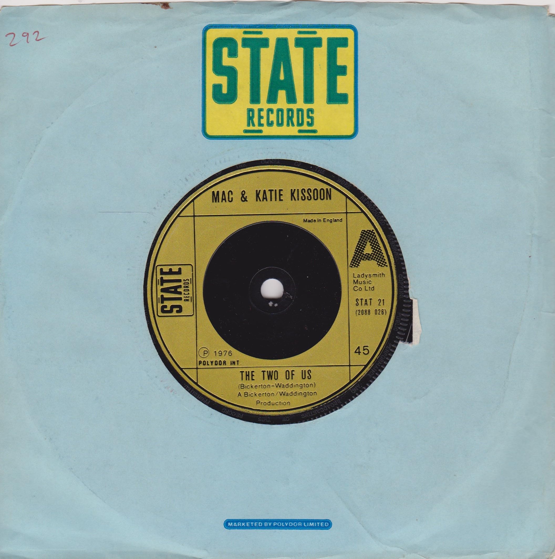 Mac & Katie Kissoon - The Two of Us (State 1976) 7" vinyl single VG/VG