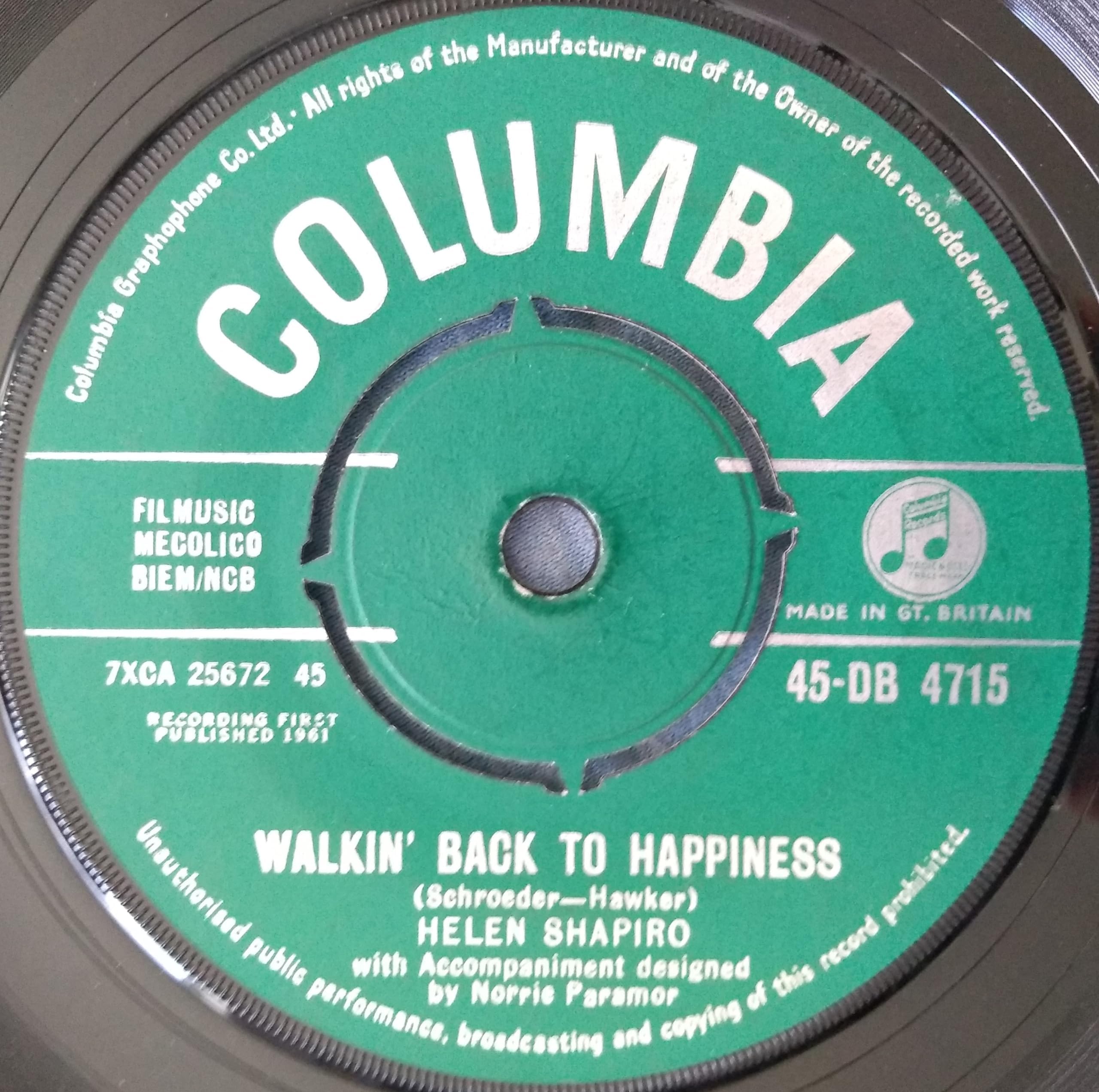 Helen Shapiro - Walkin' Back To Happiness (Columbia 1961) 7" vinyl single VG/-