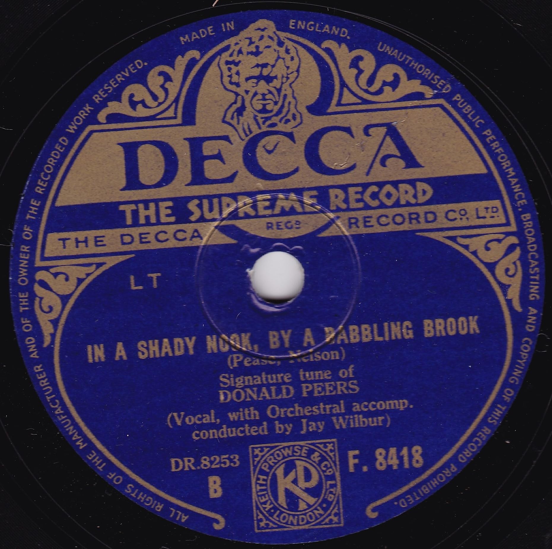 Donald Peers - By The River Of The Roses (Decca) 10" 78RPM shellac single VG/-