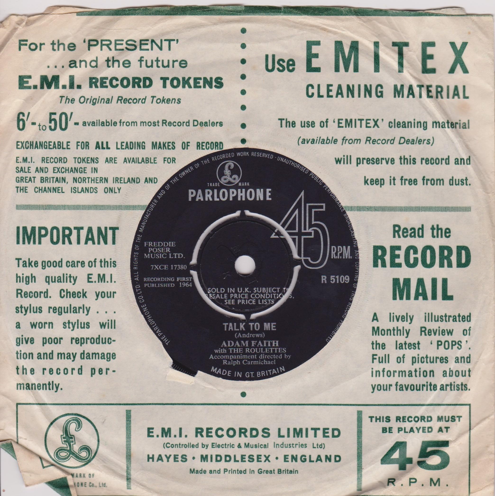 Adam Faith With The Roulettes ‎– If He Tells You (Parlophone 1964) 7" vinyl single VG/G