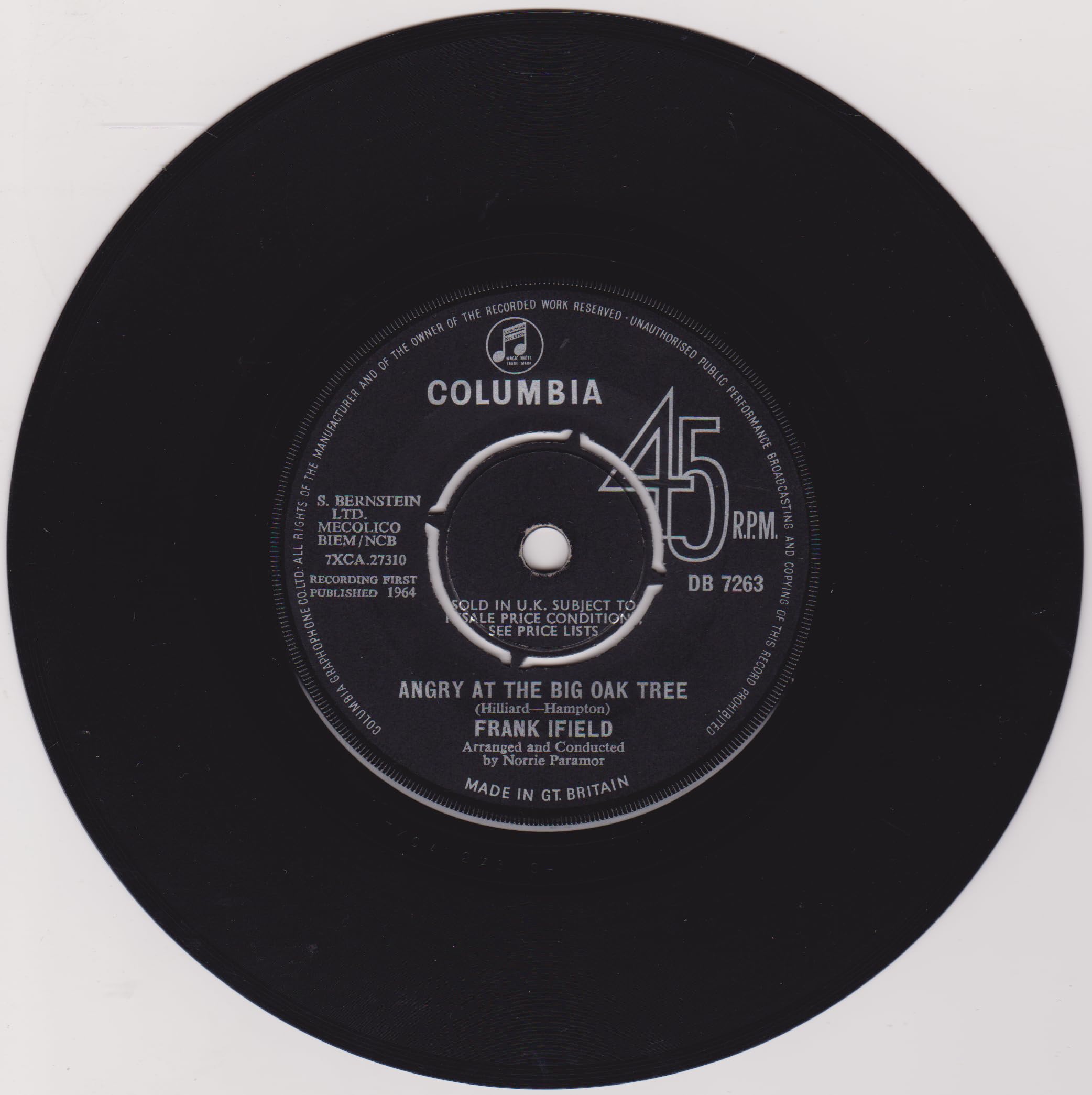 Frank Ifield – Angry at the Big Oak Tree (Columbia 1964) 7"  vinyl single VG/-