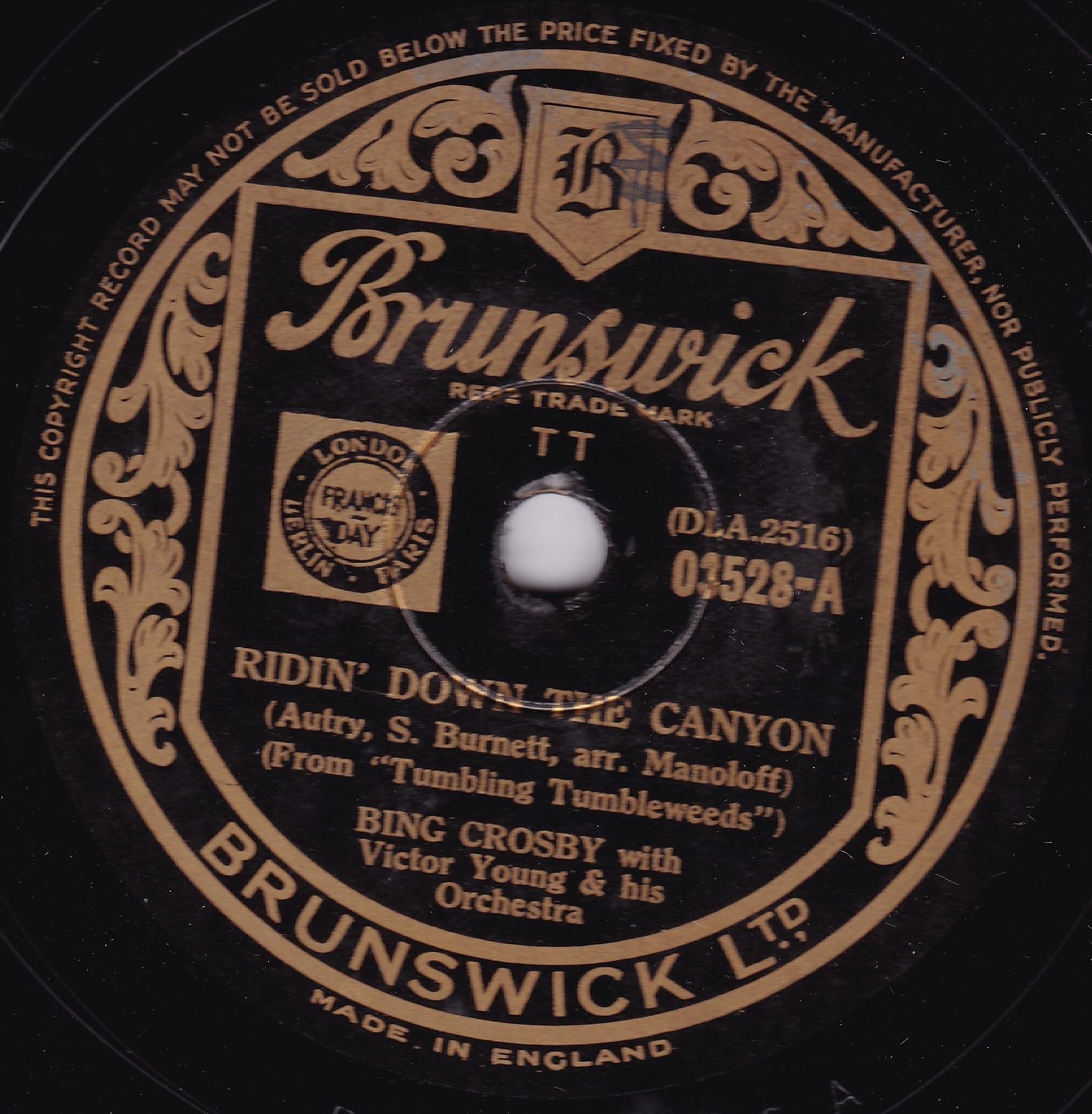 Bing Crosby – Ridin' Down The Canyon (Brunswick) 10" 78RPM shellac single VG/-