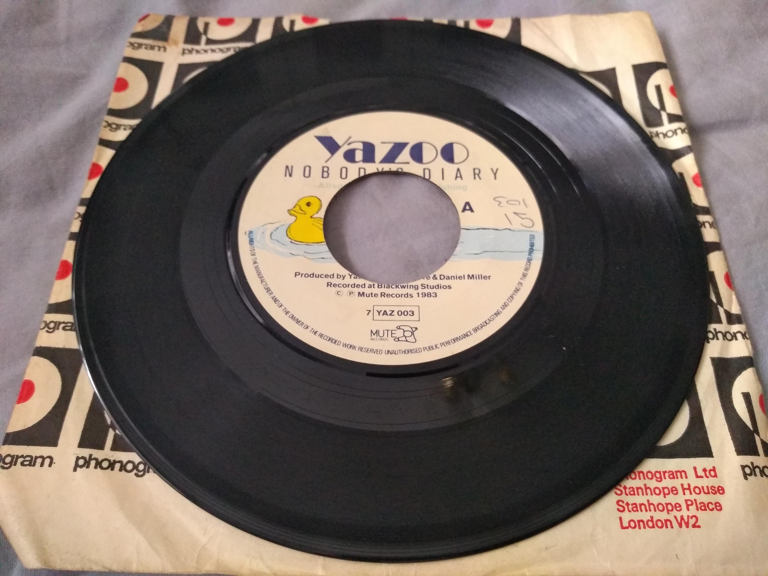 Yazoo – Nobody's Diary (Mute 1983) 7" vinyl single VG/- jukebox centre
