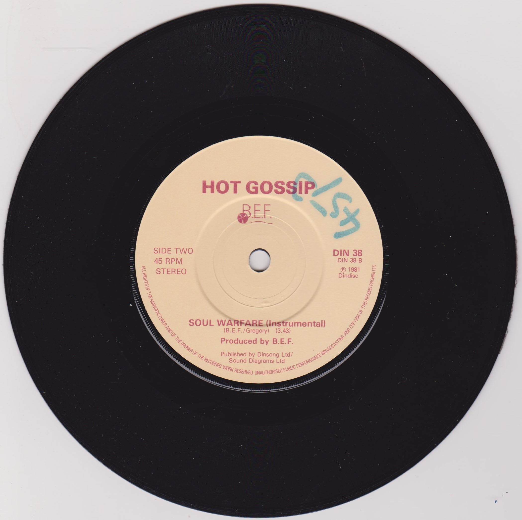 Hot Gossip - Soul Warfare (Dindisc 1982) 7" vinyl single VG/VG